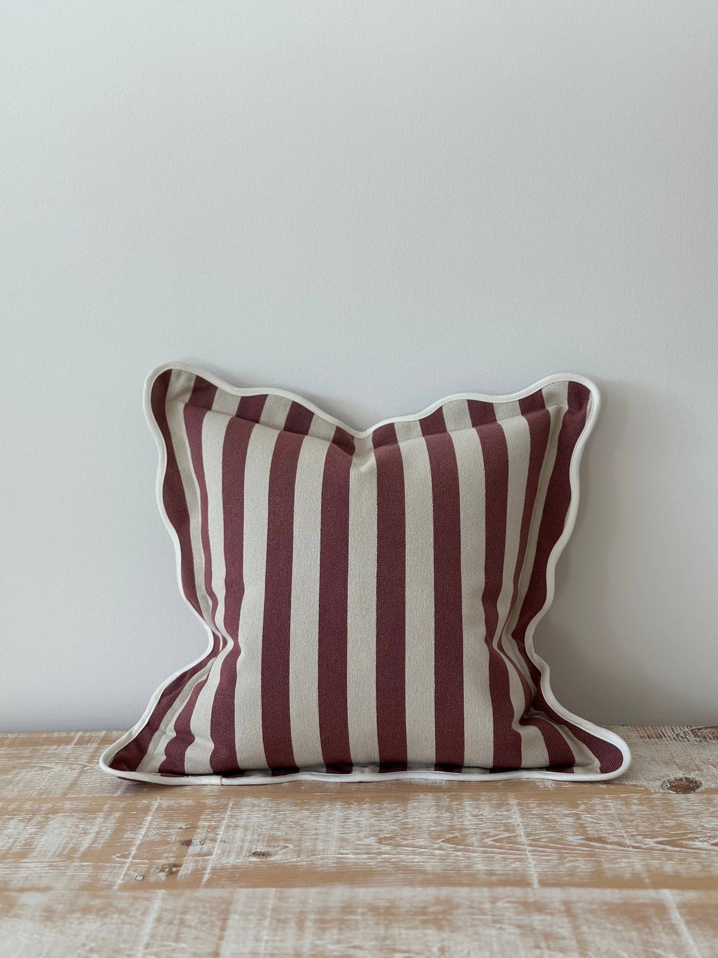 Chloe Plum Stripe Scalloped Edge Cushion Cover