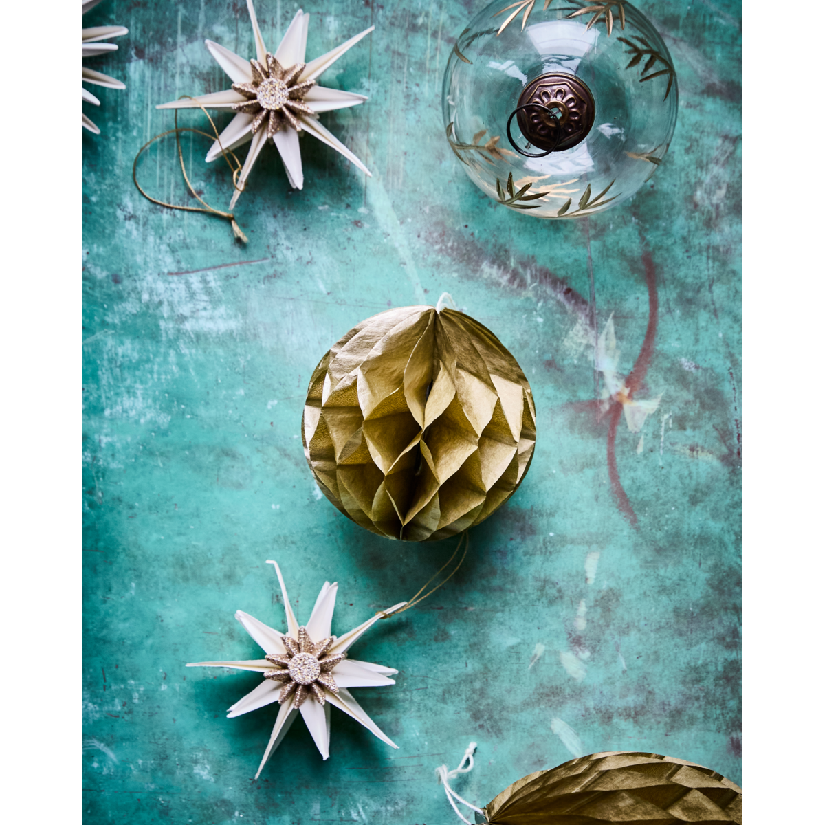 Christmas ornaments, Golden - Set of 3