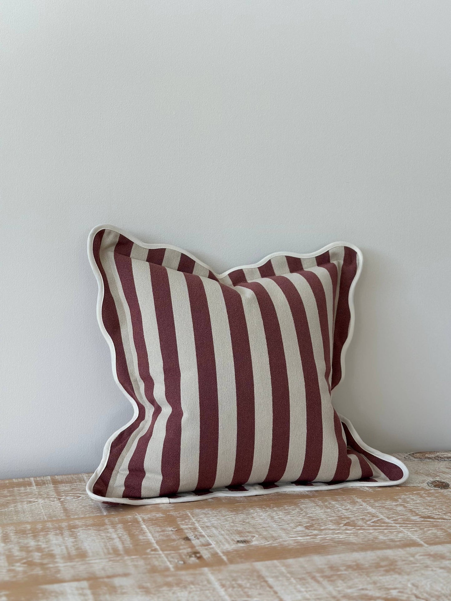 Chloe Plum Stripe Scalloped Edge Cushion Cover