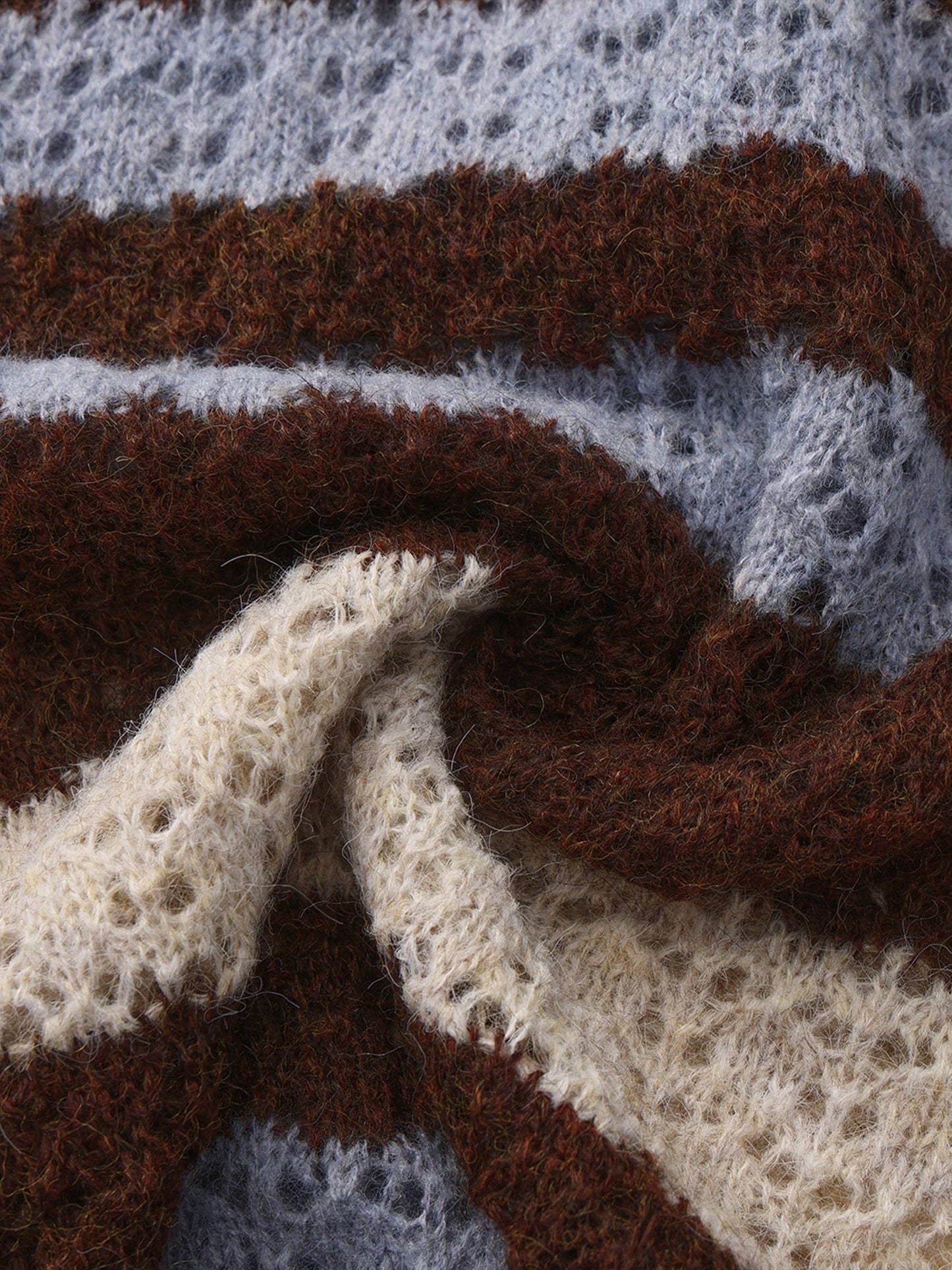 Striped Colour-Block Open-Knit Sweater