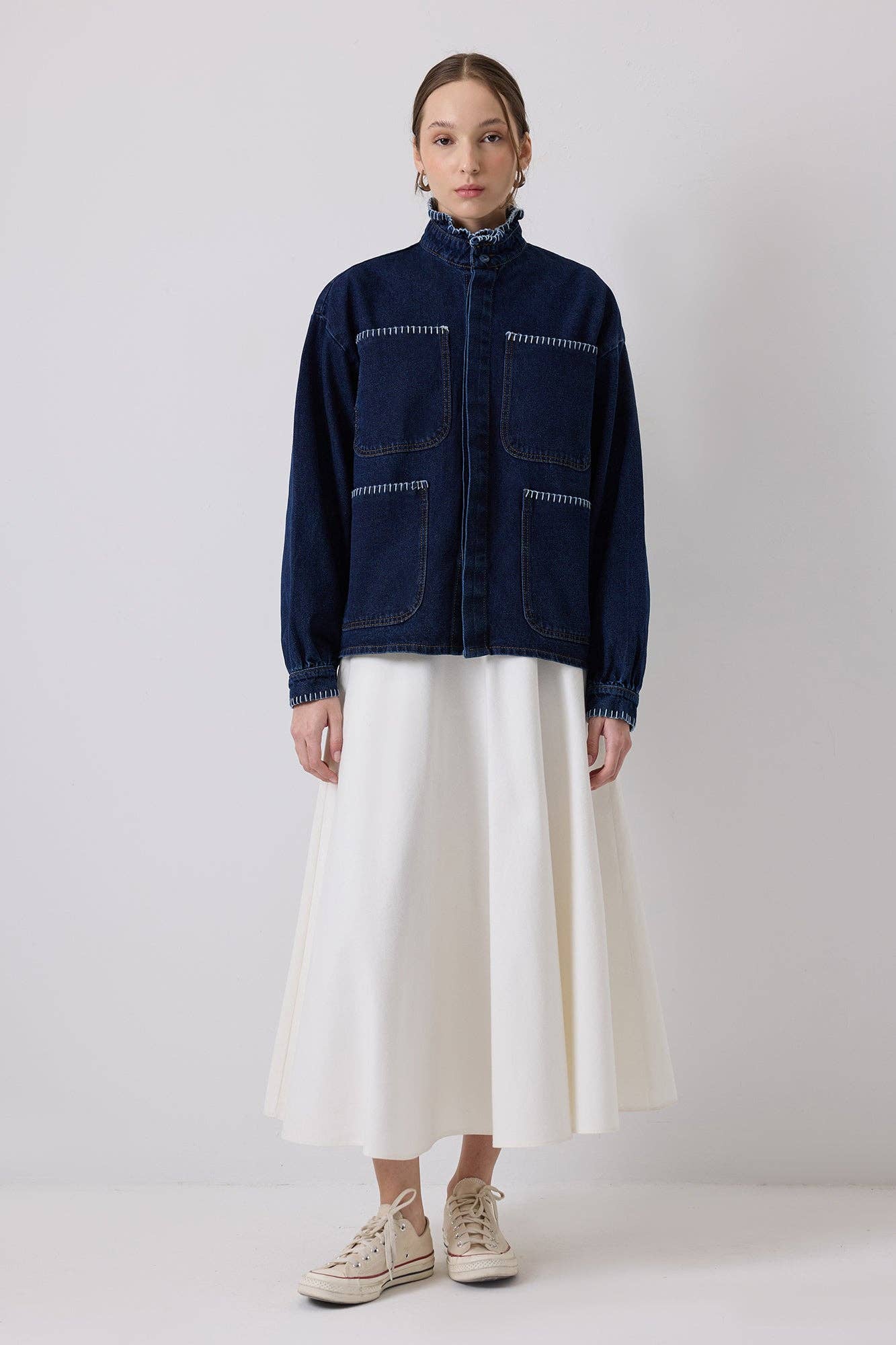 WHIPSTITCH COLLAR UTILITY DENIM JACKET