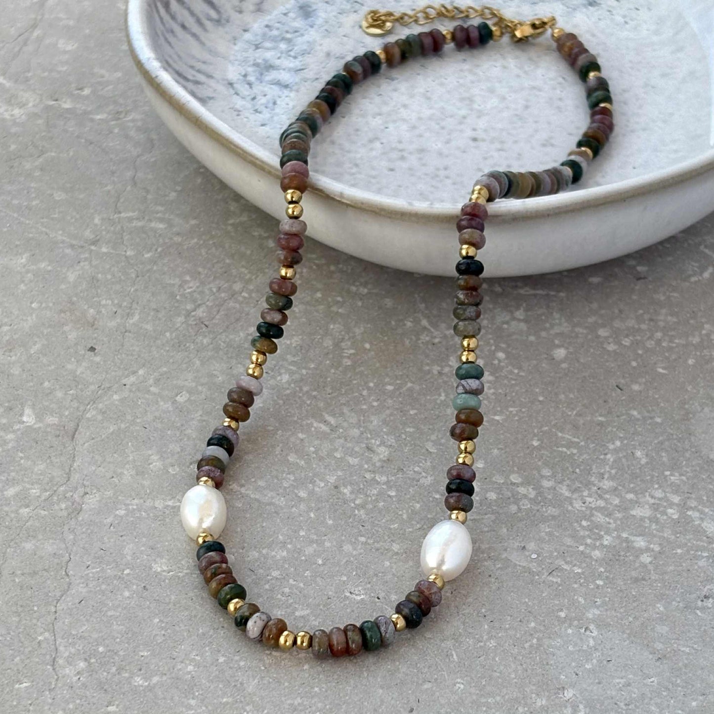 Purple And Green Earthy Toned Beaded Necklace