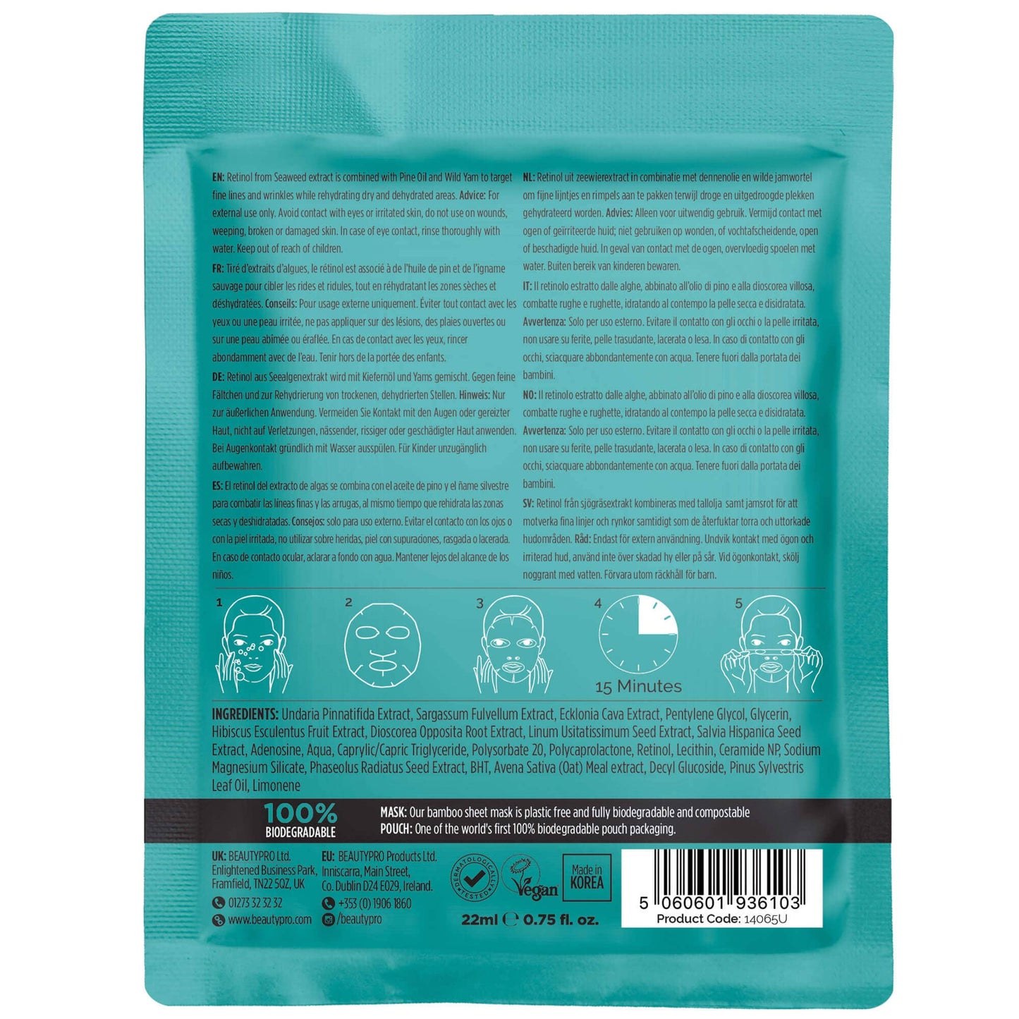 RETINOL Renewing Facial Sheet Mask - 100% Biodegradable