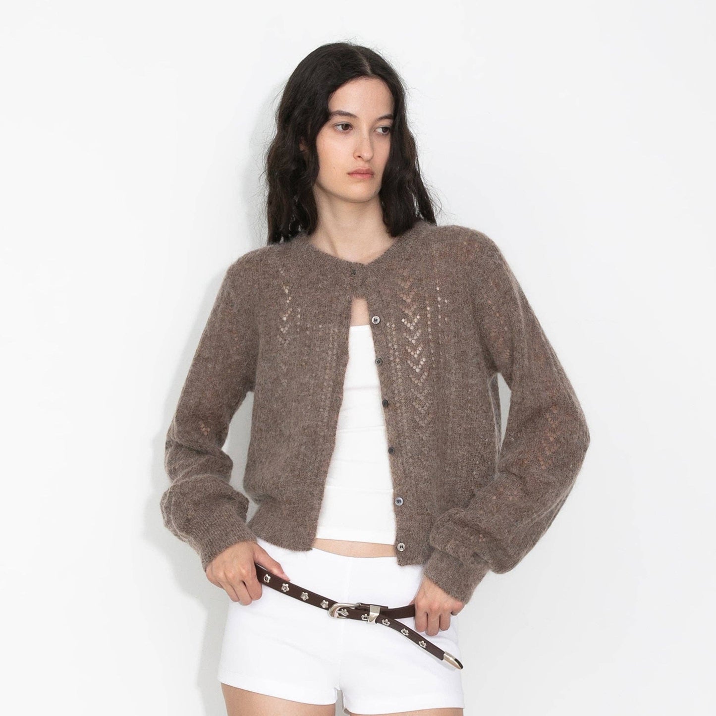 Cropped Open-Knit Cardigan