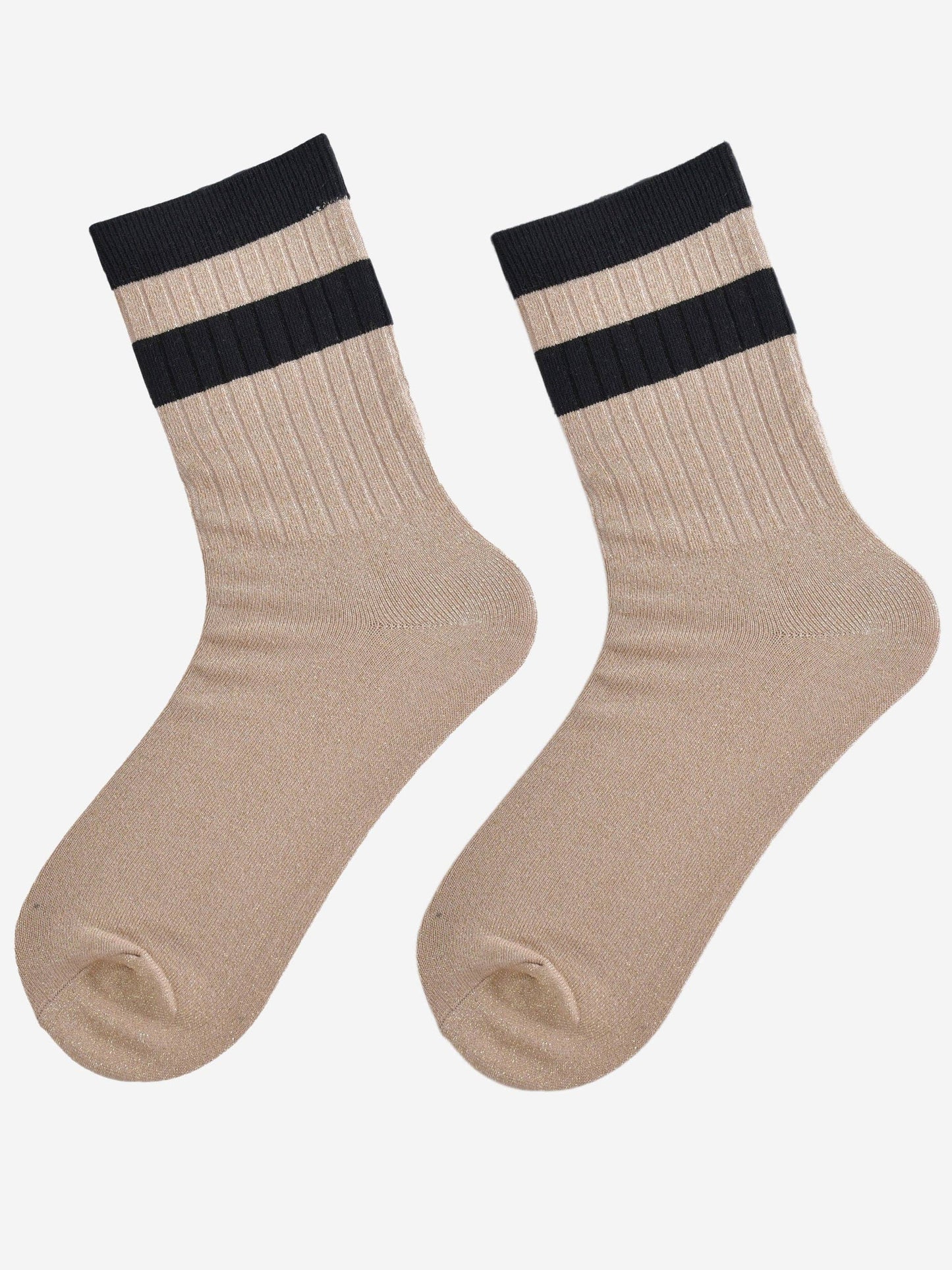 Women's Glitter Socks - Gold/Black, Stripe Cuff