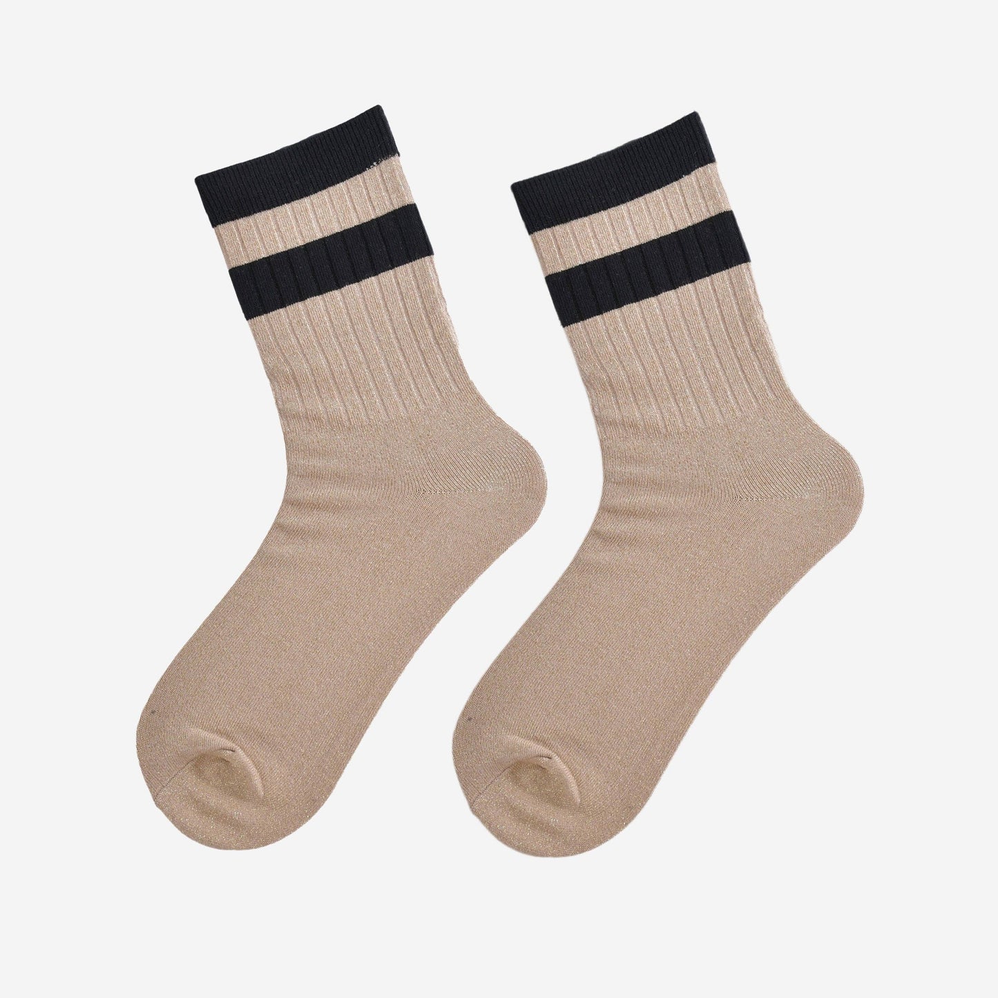 Women's Glitter Socks - Gold/Black, Stripe Cuff