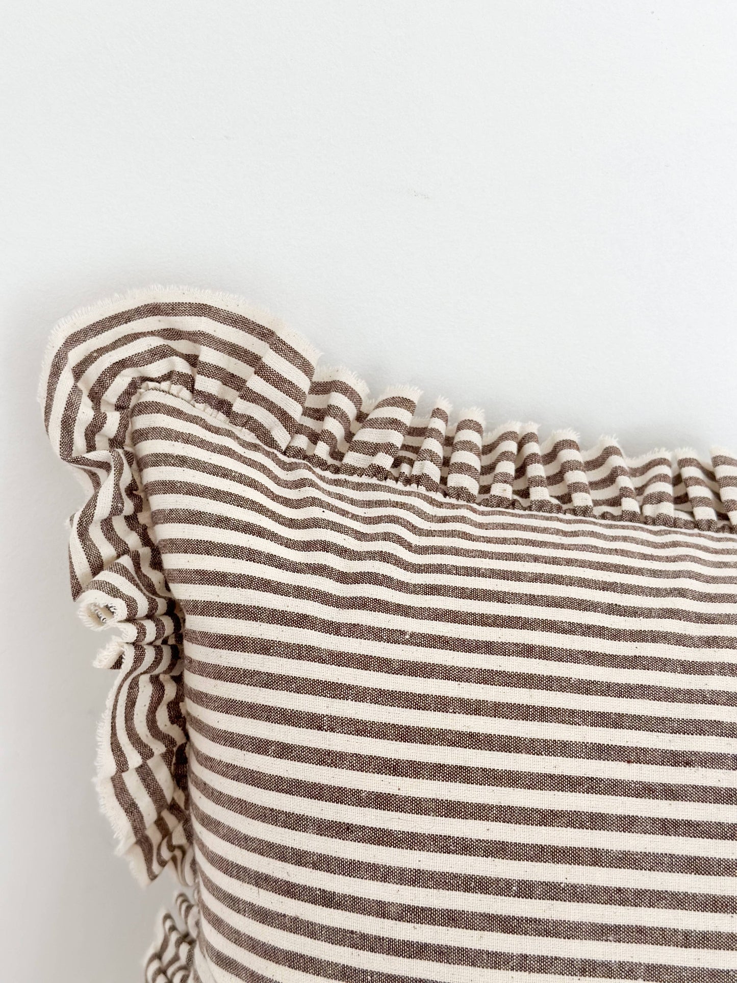 Darcy Ruffle Cotton Cushion Cover 50x30 – Dark Brown Stripe