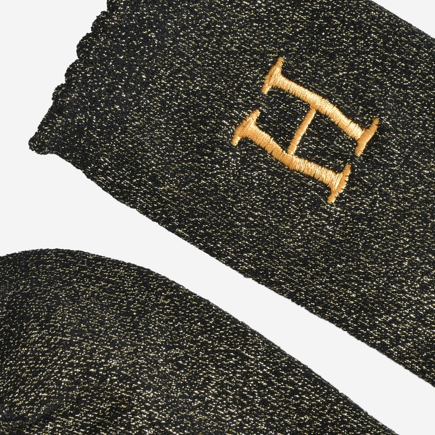 Women's Glitter Socks - Black/Gold, Initial "H"