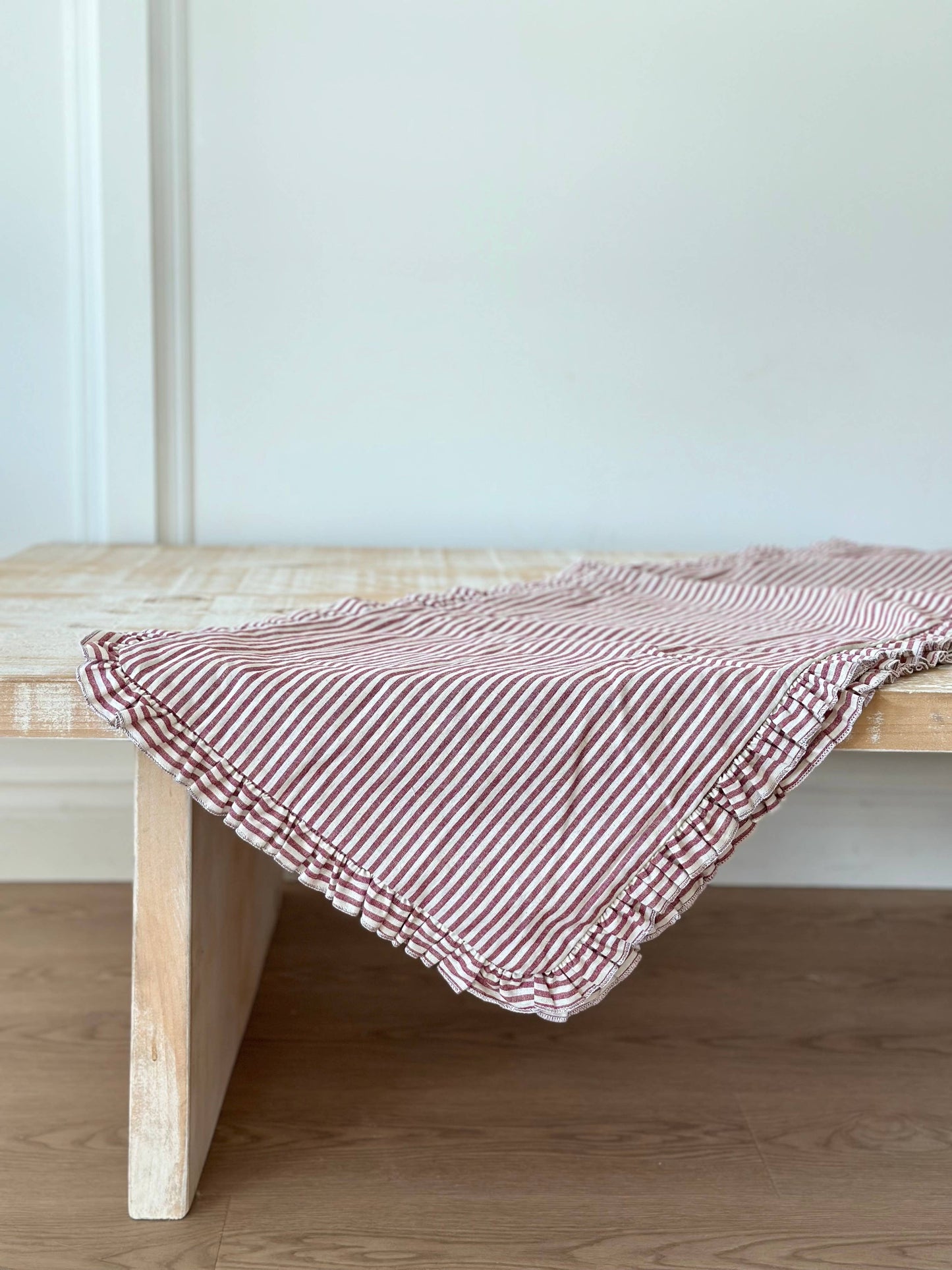 Red Stripe Ruffled Table Runner
