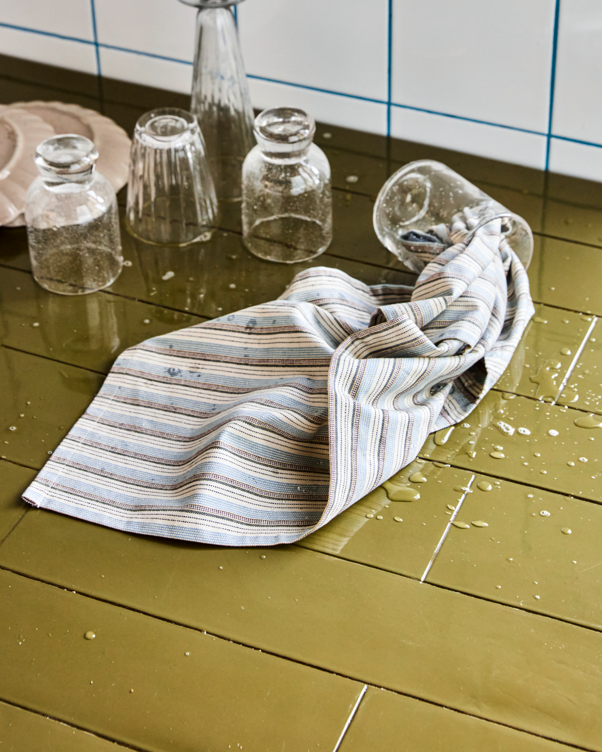 Tea towels blue and sand set of 3