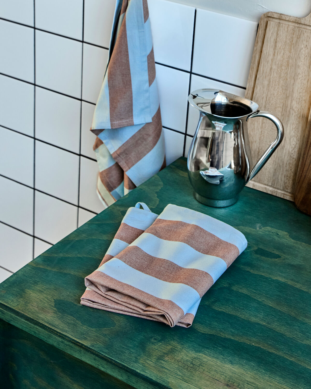 Set of 3, Light blue, Brown Tea Towels