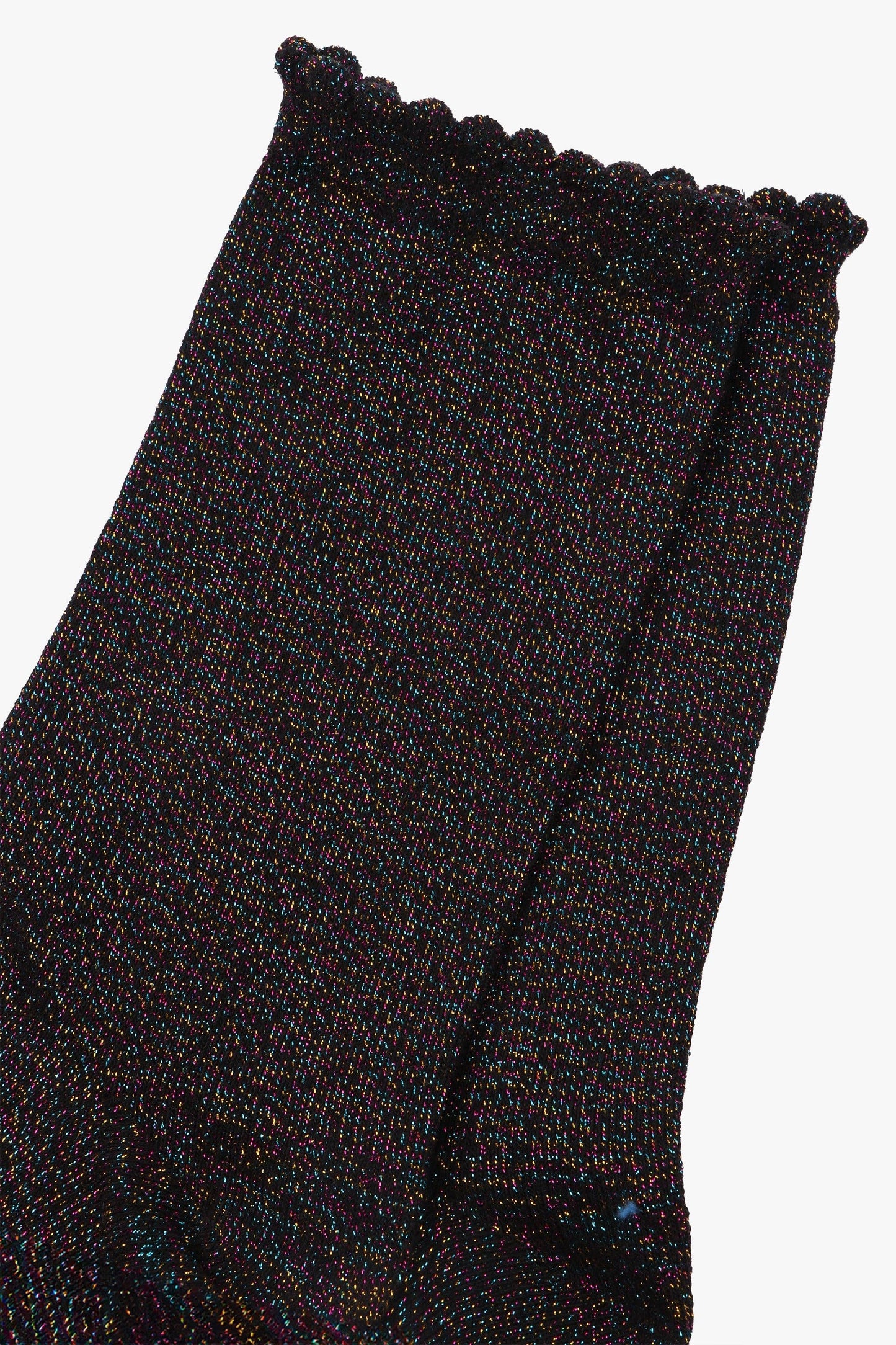 Black Glitter Socks Rainbow Ankle Socks with Scalloped Cuff