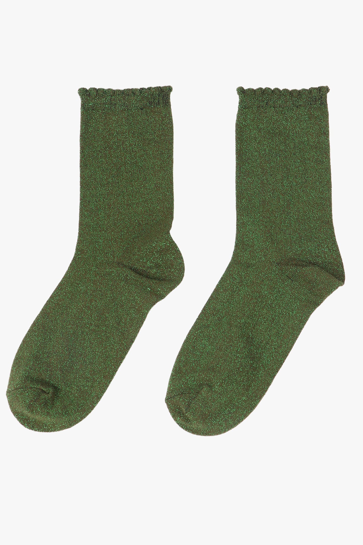 Khaki All Over Glitter Socks with Scalloped Cuff