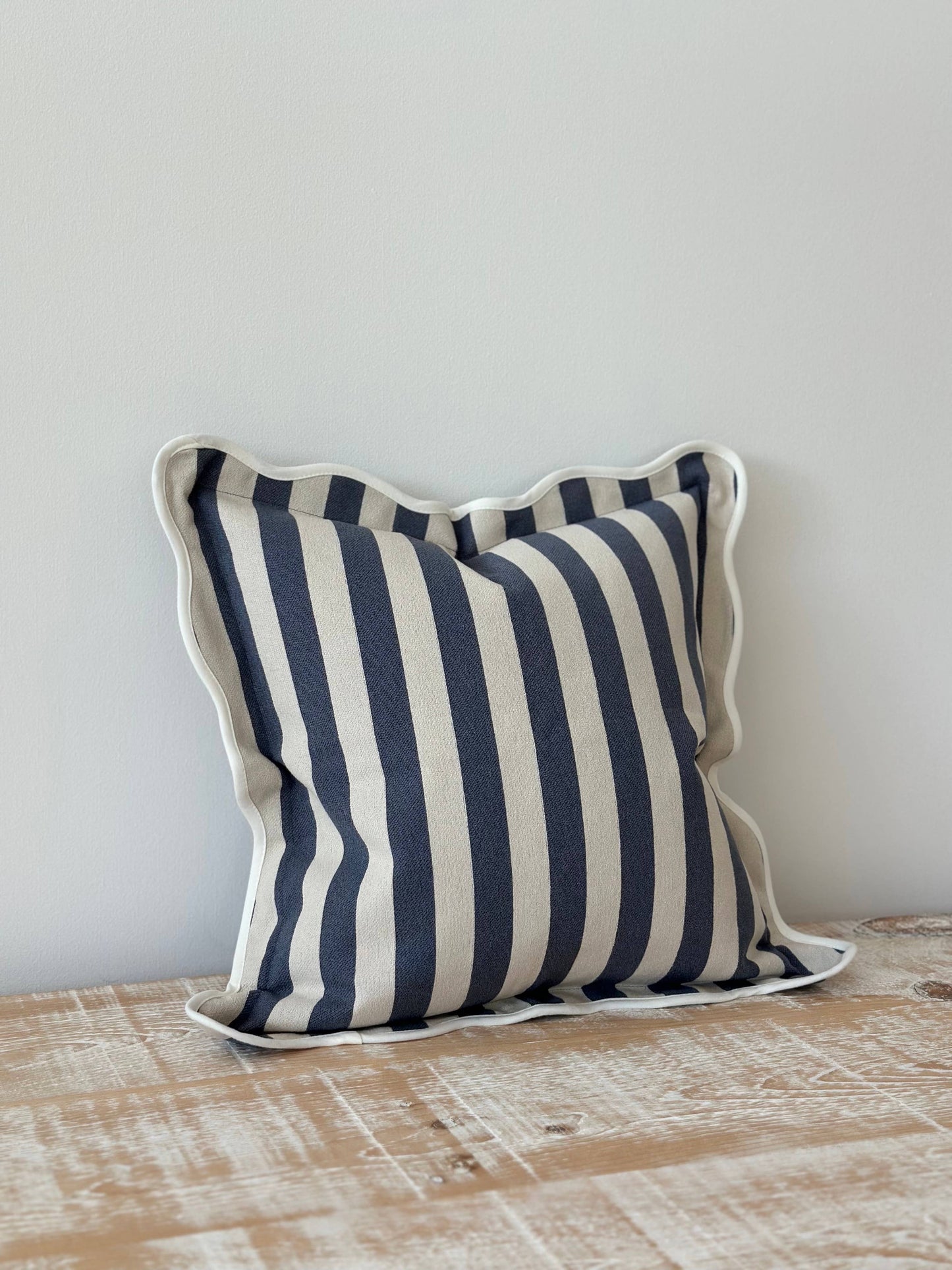 Chloe Navy Stripe Scalloped Edge Cushion