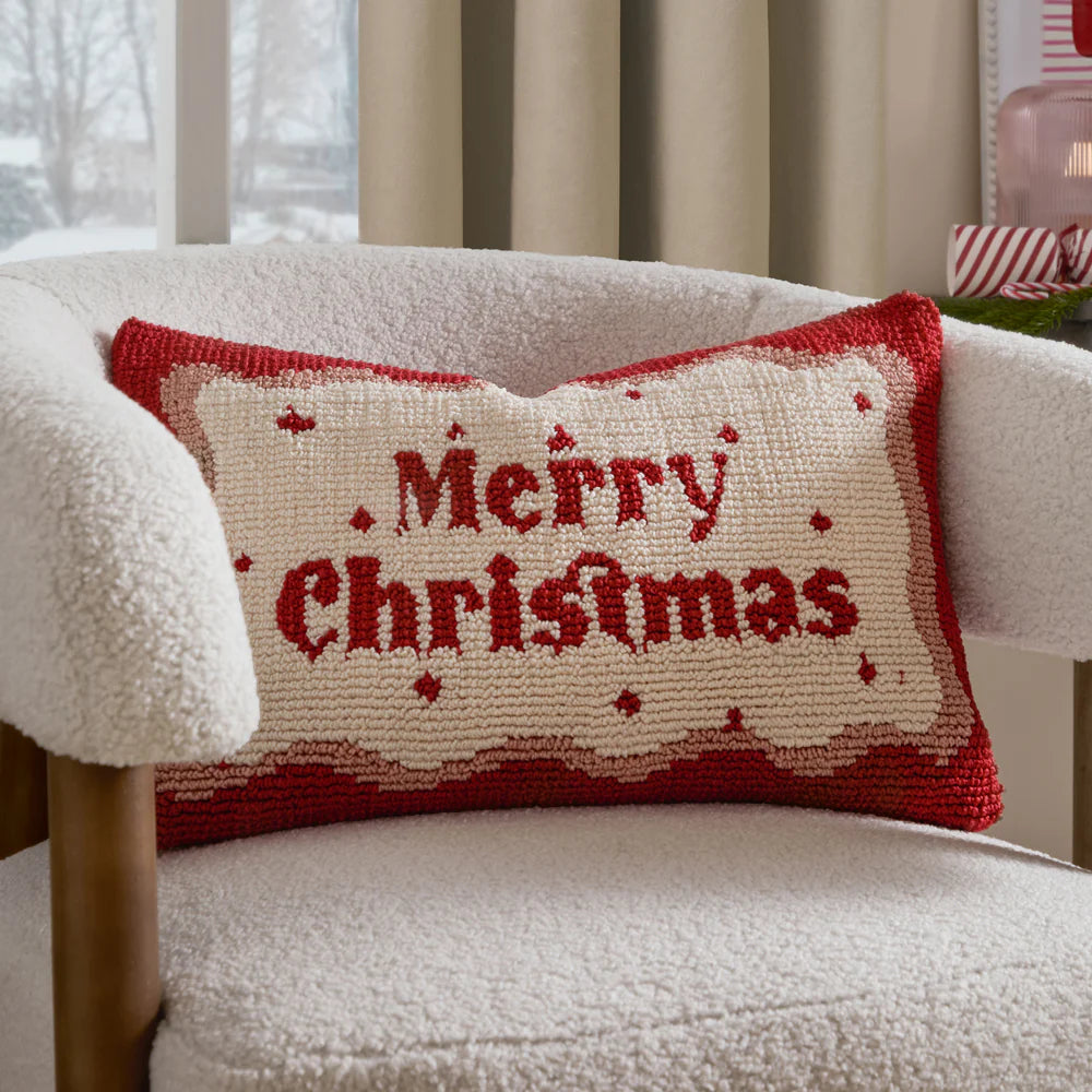 Candy Merry Christmas Tufted Cushion Red/White