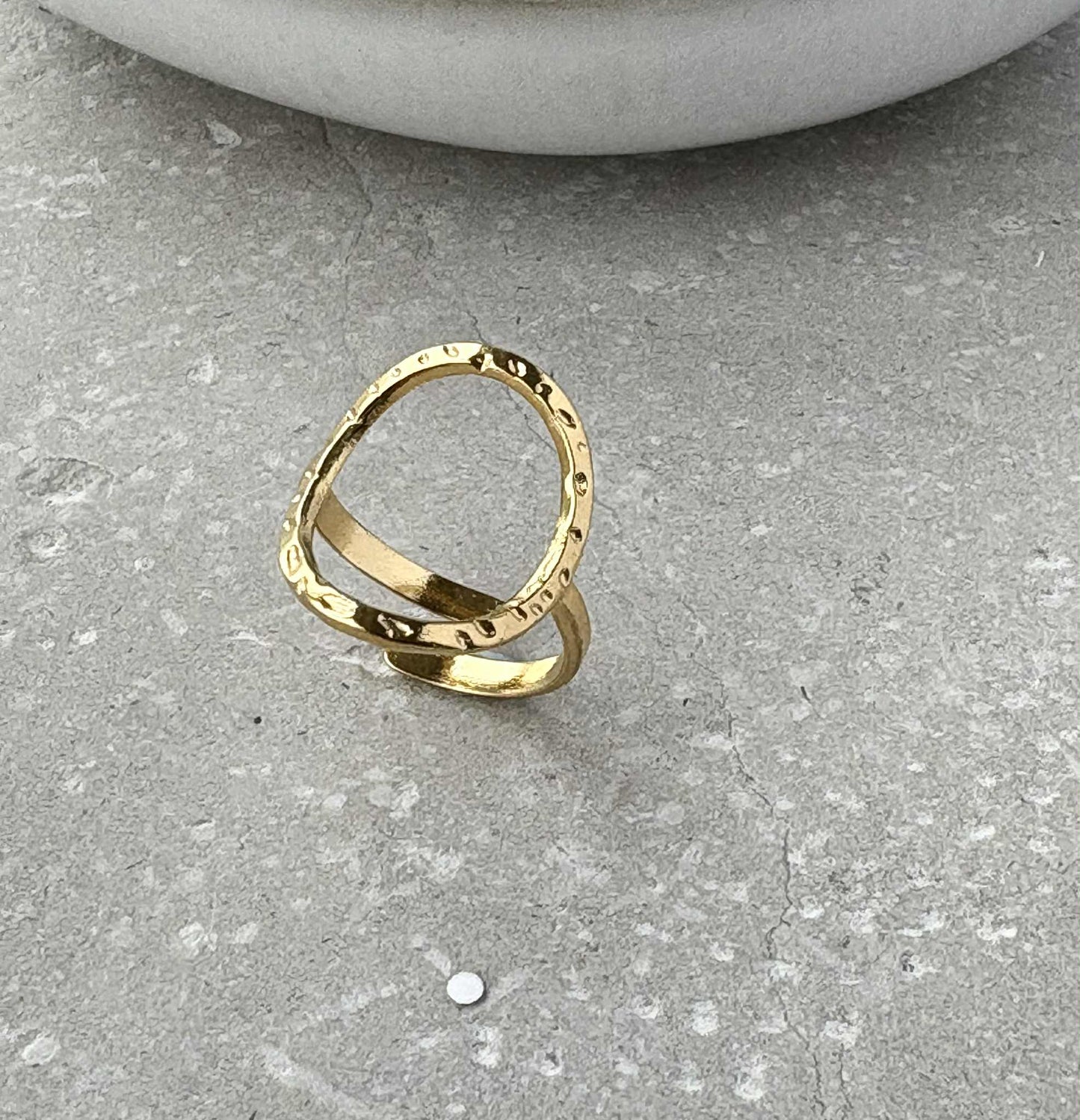 Tarnish Resistant Dimpled Circle Open Ring