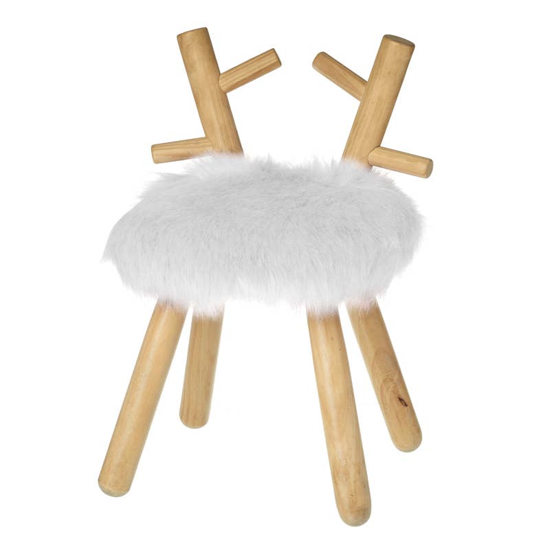 White Fluffy Wooden Deer Stool