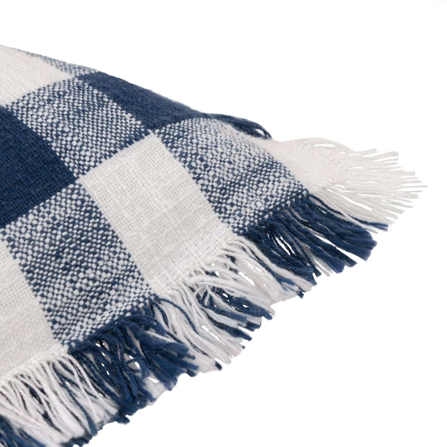 Barton Check Fringed Cushion Navy - MarramTrading.com