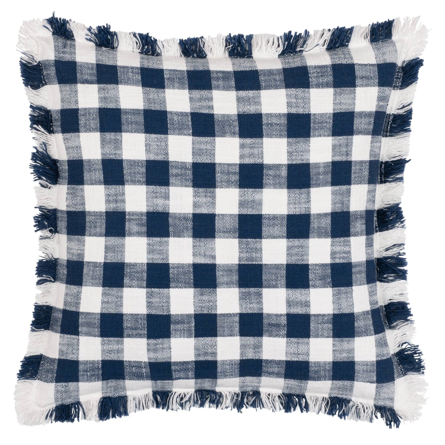 Barton Check Fringed Cushion Navy - MarramTrading.com