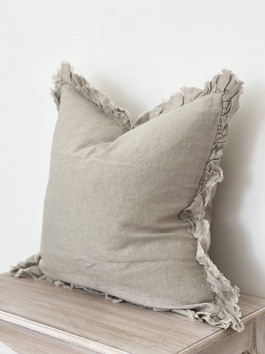 Beige Ruffled Linen Cushion - MarramTrading.com