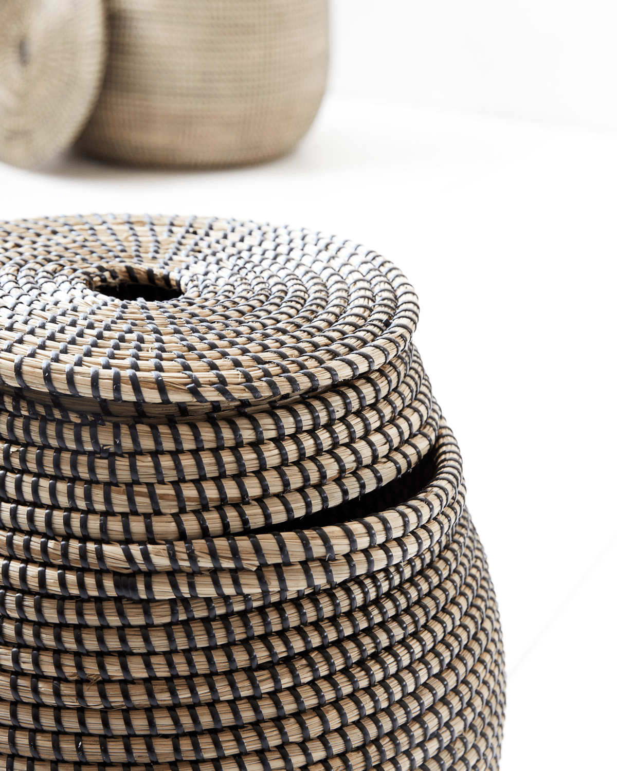 Black and White Natural Baskets with Lids - Set of 2 - MarramTrading.com