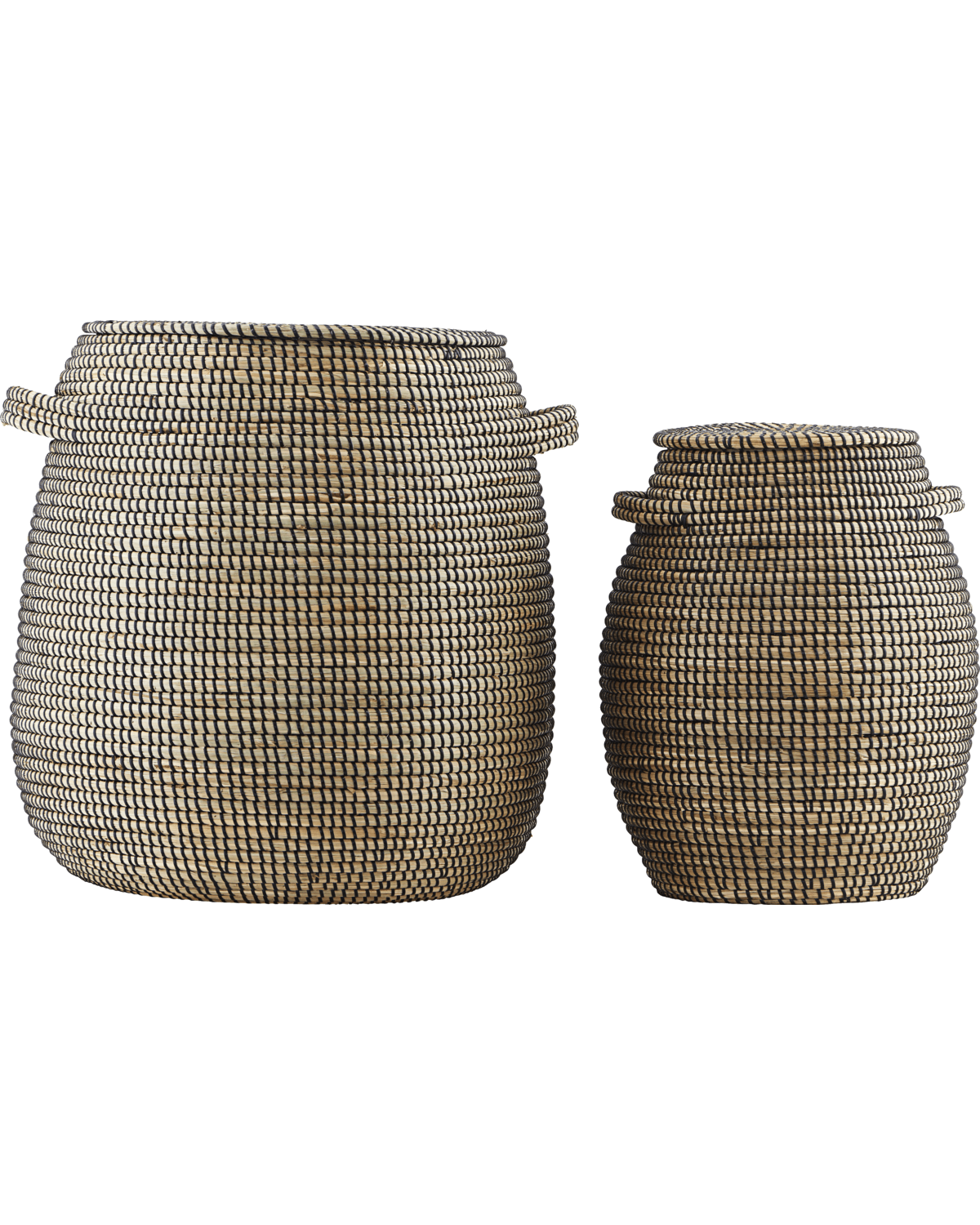 Black and White Natural Baskets with Lids - Set of 2 - MarramTrading.com