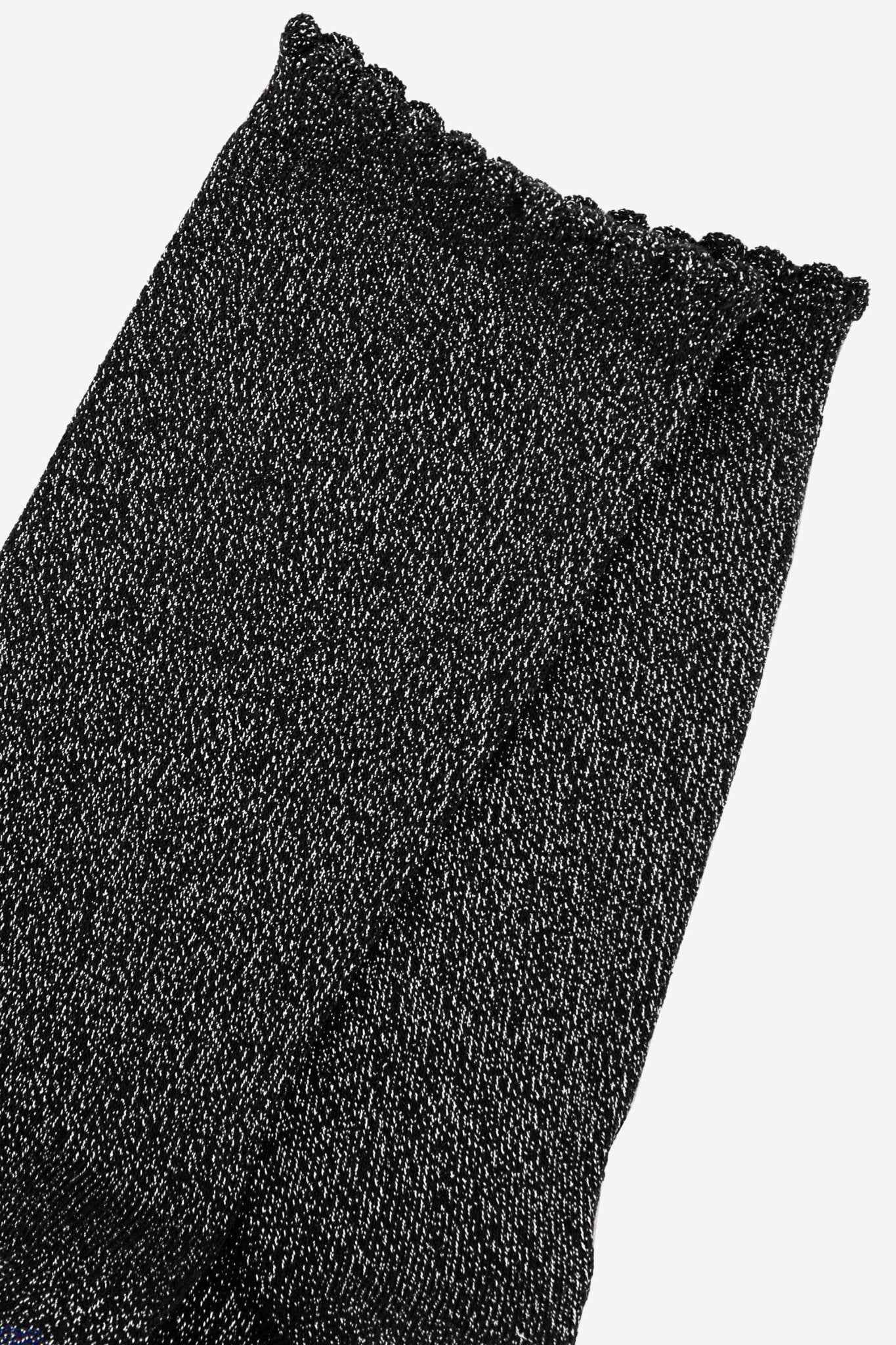 Black Glitter Socks Silver Ankle Socks with Scalloped Cuff - MarramTrading.com