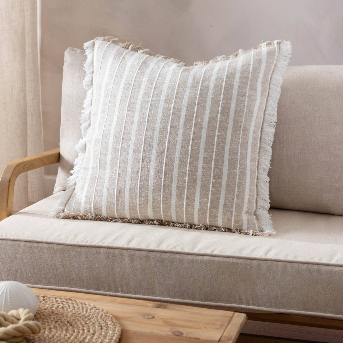 Bowman Striped Cushion Natural - MarramTrading.com