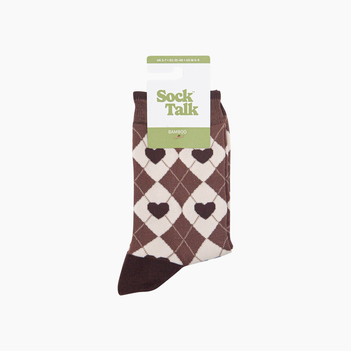 Heart Argyle Women's Bamboo Socks in Brown/Cream