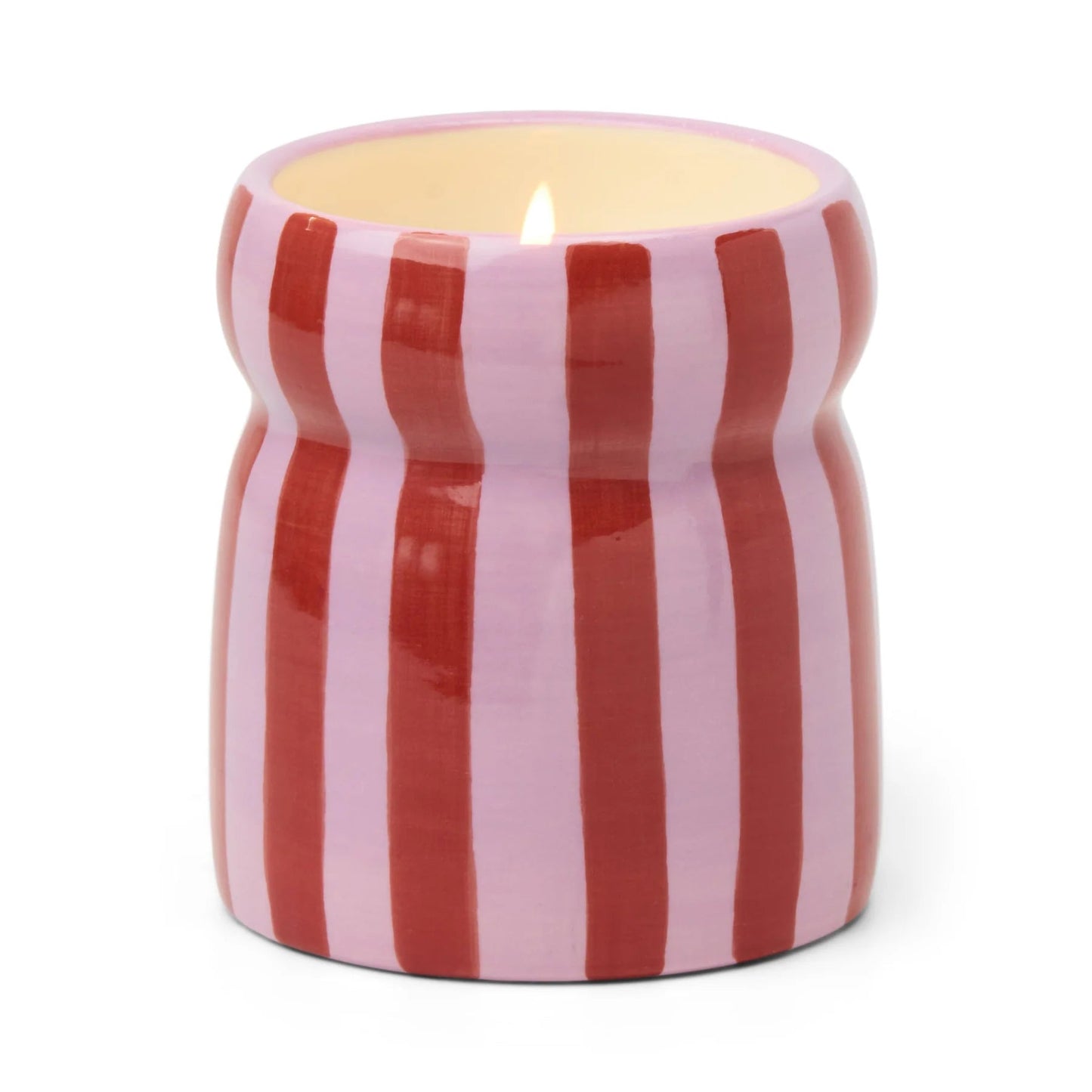 CABANA RED/PINK STRIPED CERAMIC CANDLE - PINK PEPPERMINT - MarramTrading.com