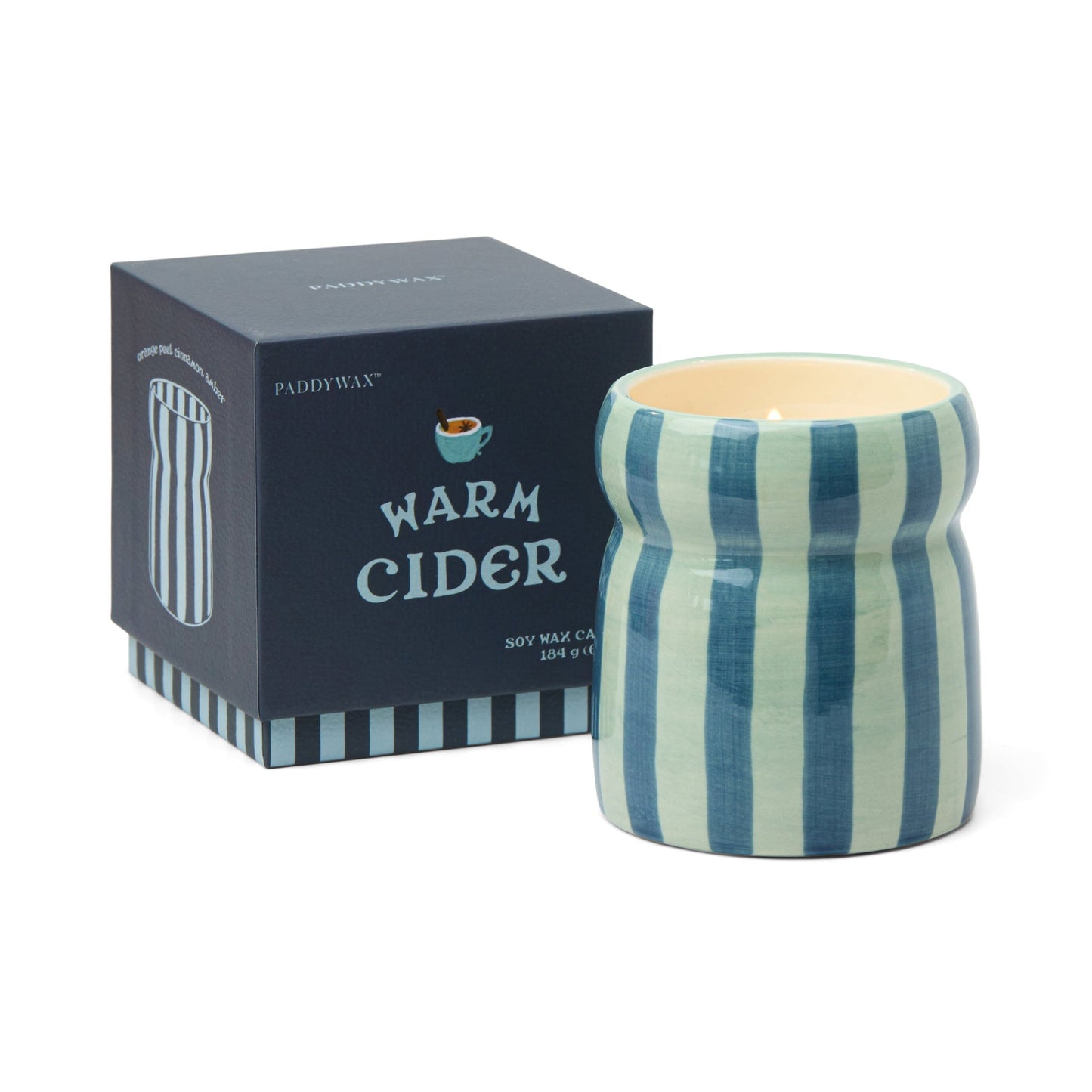CABANA RED/PINK STRIPED CERAMIC CANDLE - WARM CIDER - MarramTrading.com