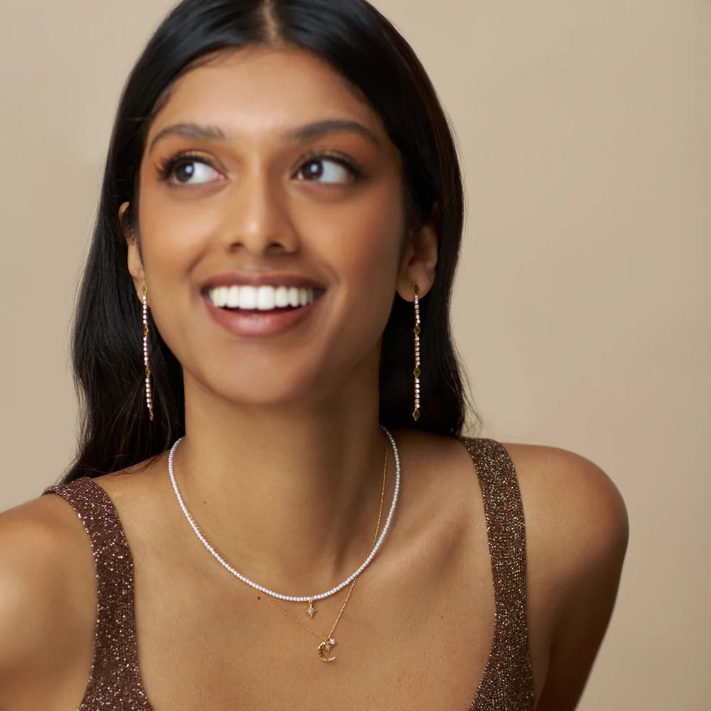 Micro Pearl & Pavé Starburst Necklace