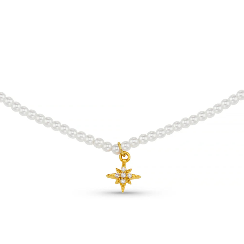 Micro Pearl & Pavé Starburst Necklace
