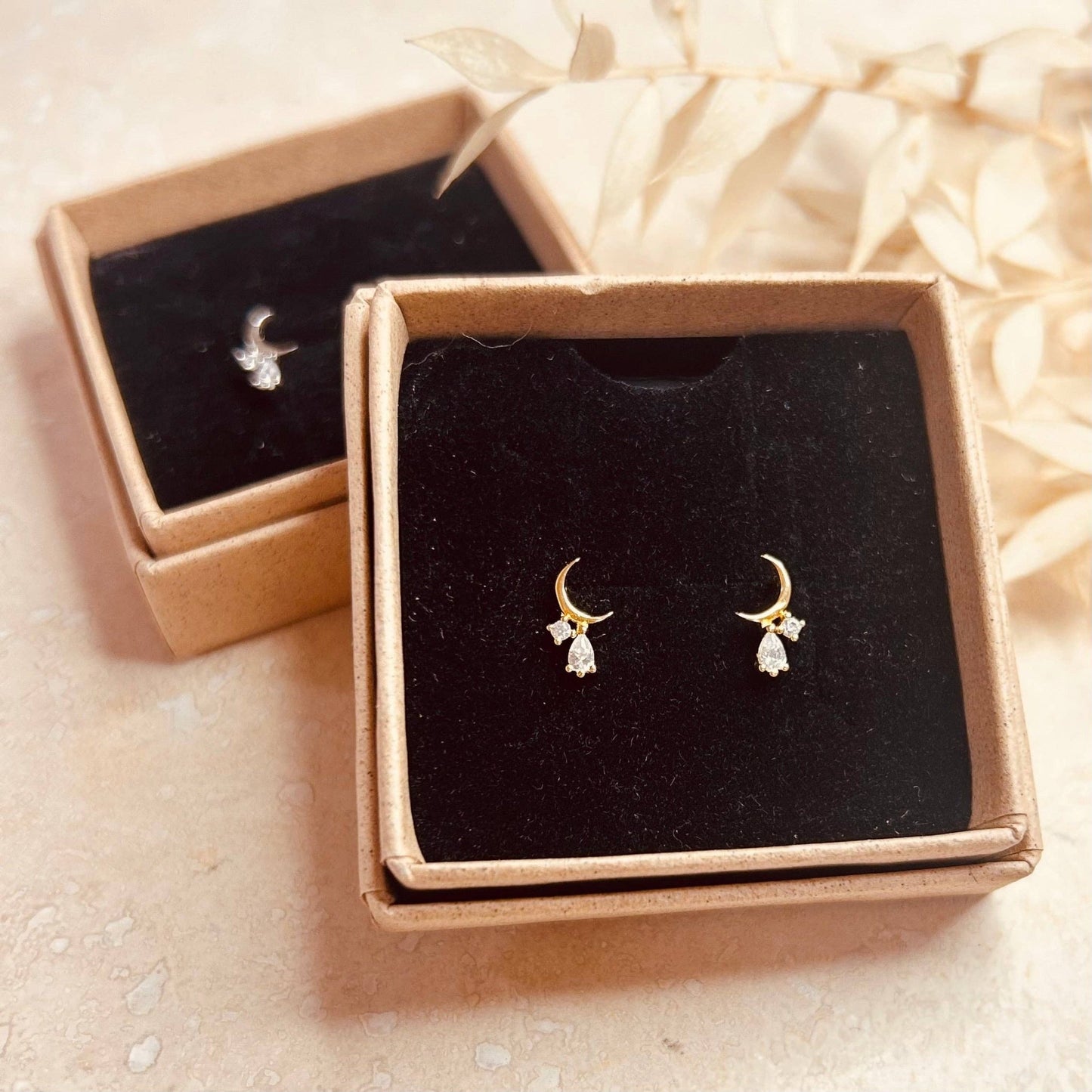 Crescent Moon Droplet Studs - MarramTrading.com