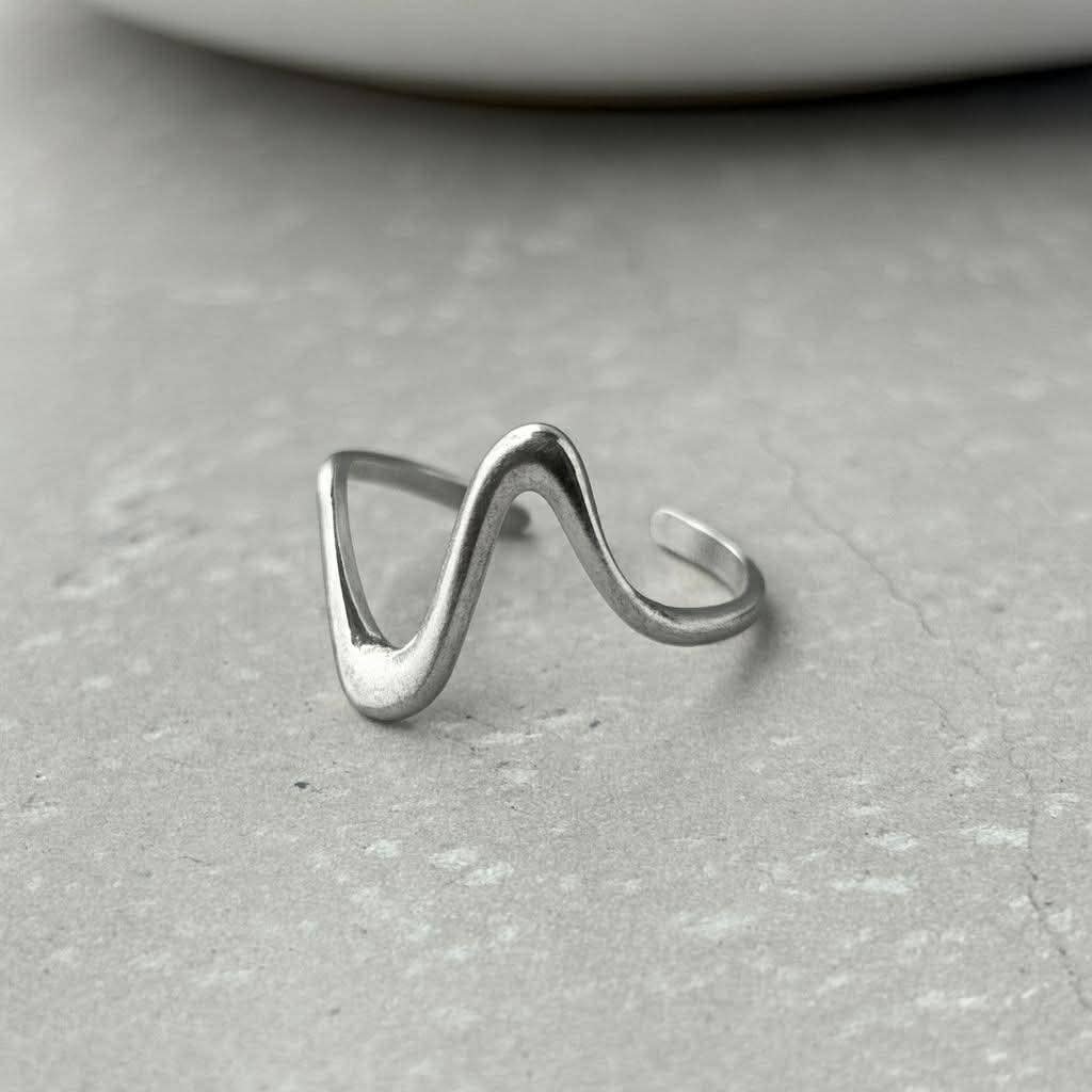 Tarnish Resistant Sound Wave Open Ring
