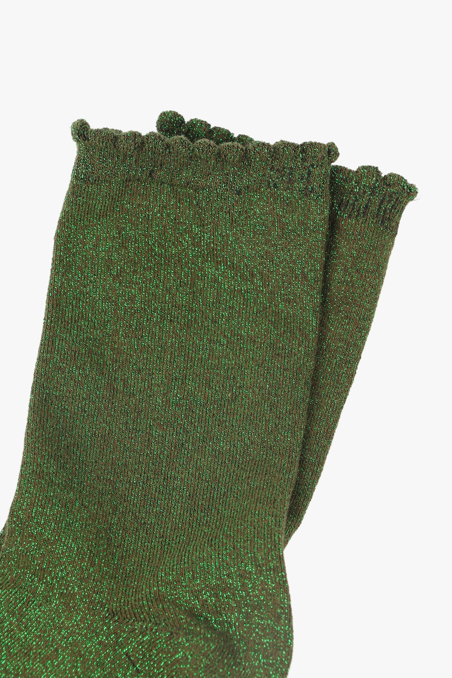 Khaki All Over Glitter Socks with Scalloped Cuff