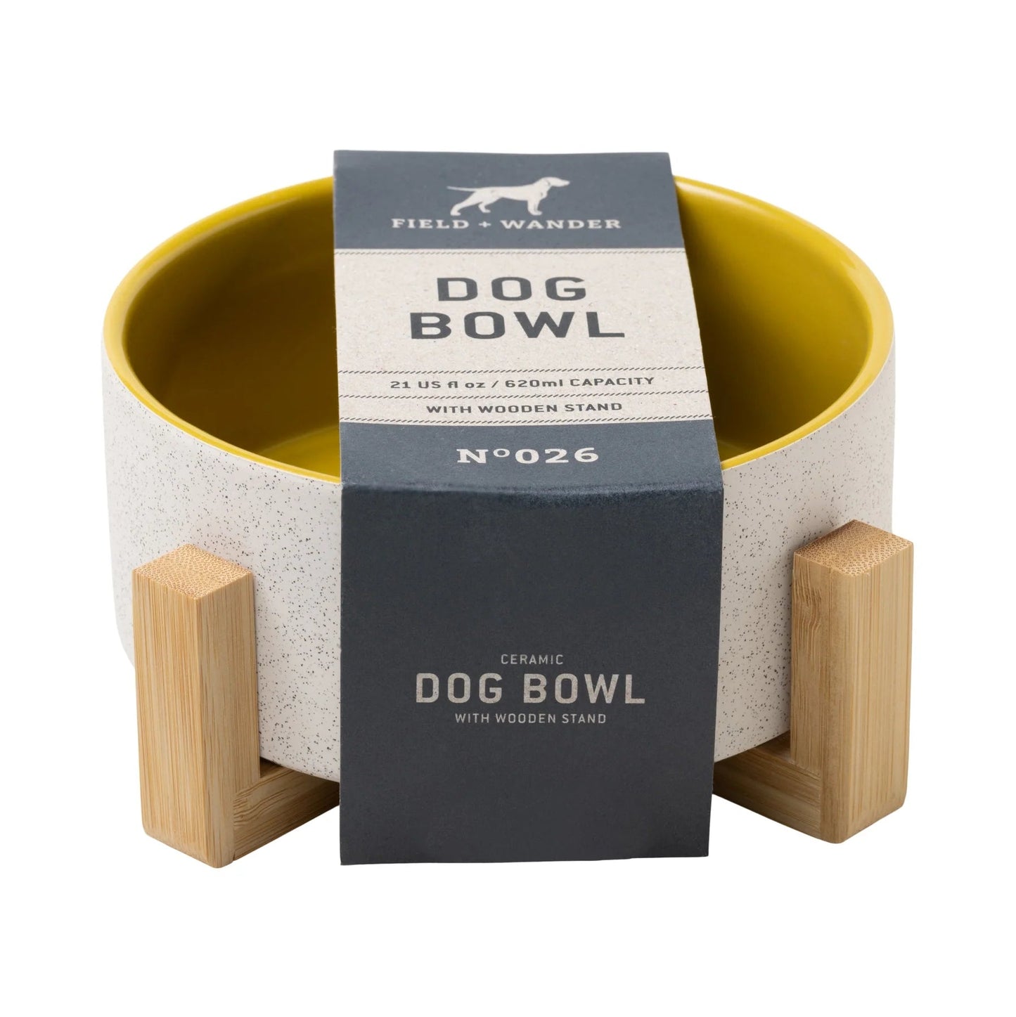Dog Bowl with Wooden Stand - Yellow - MarramTrading.com