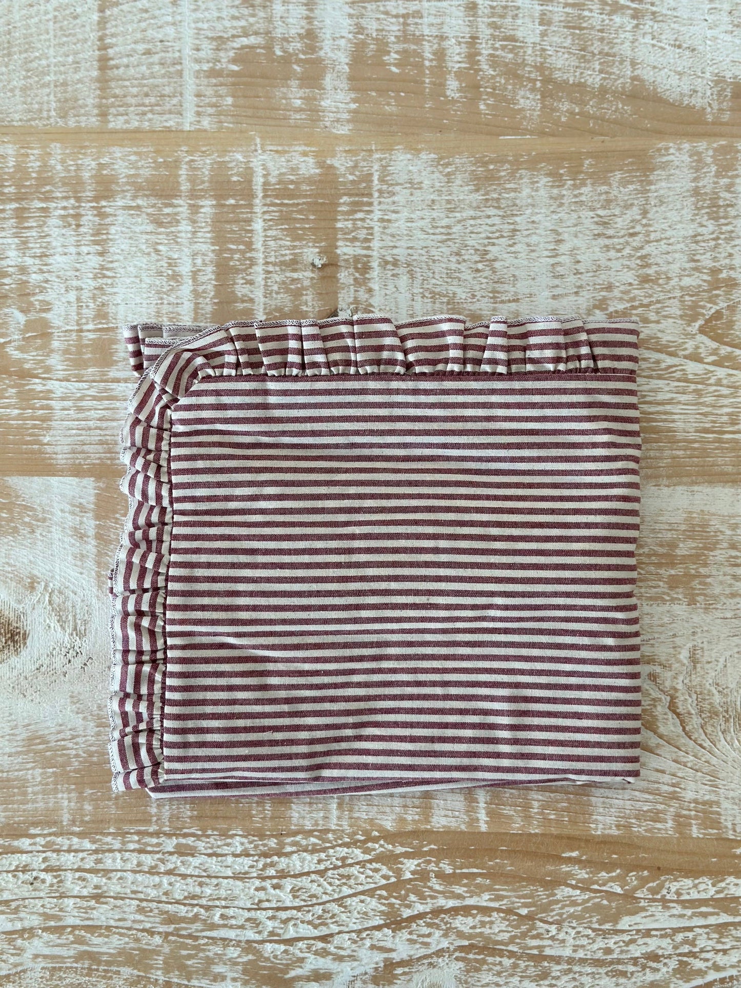 Red Stripe Ruffled Table Runner