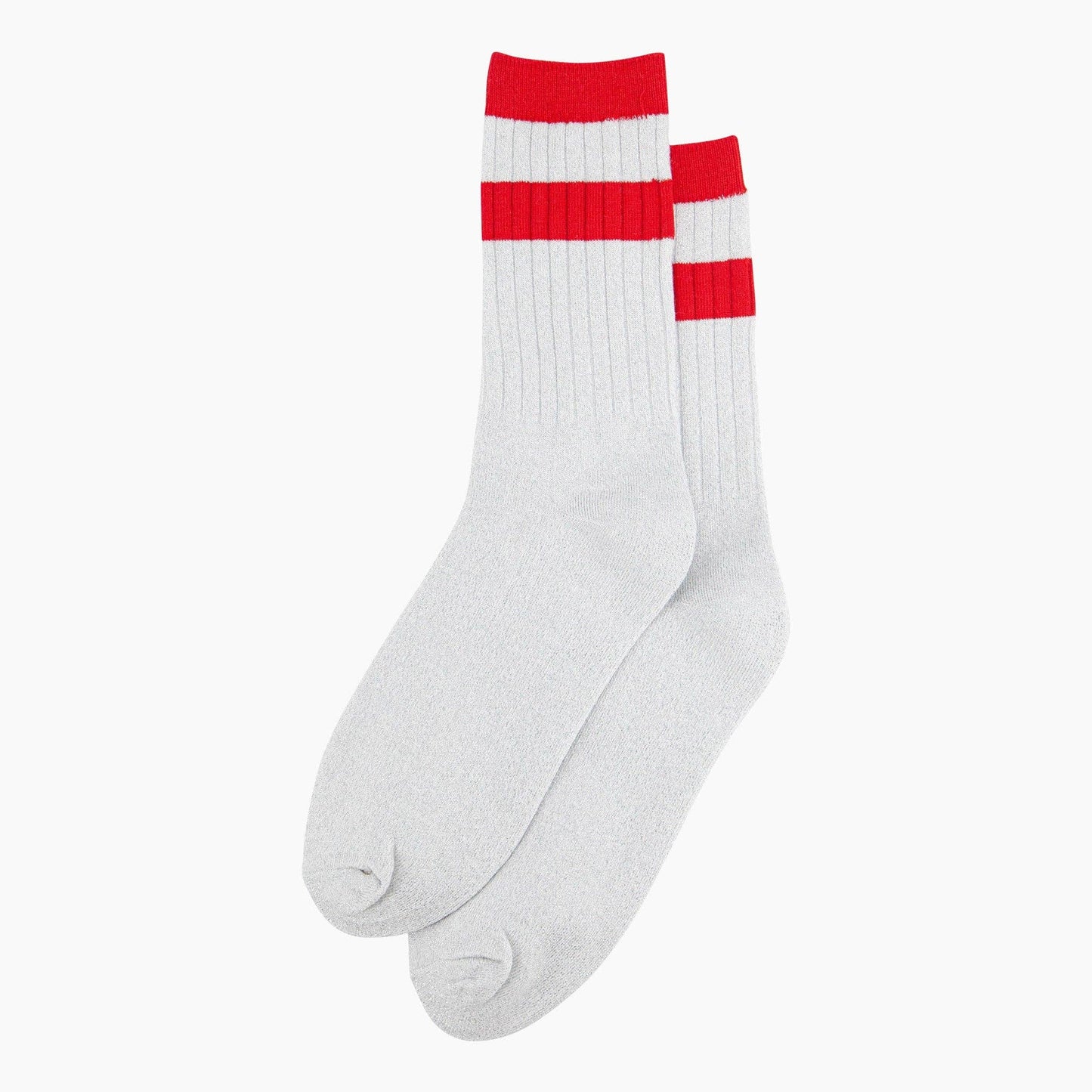Women's Glitter Socks - White/Red, Striped Cuff