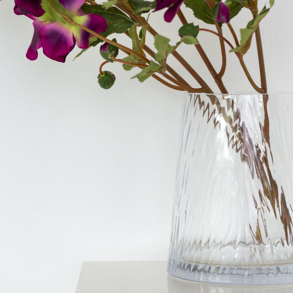 Glass Vase Clear Ripple Short - MarramTrading.com