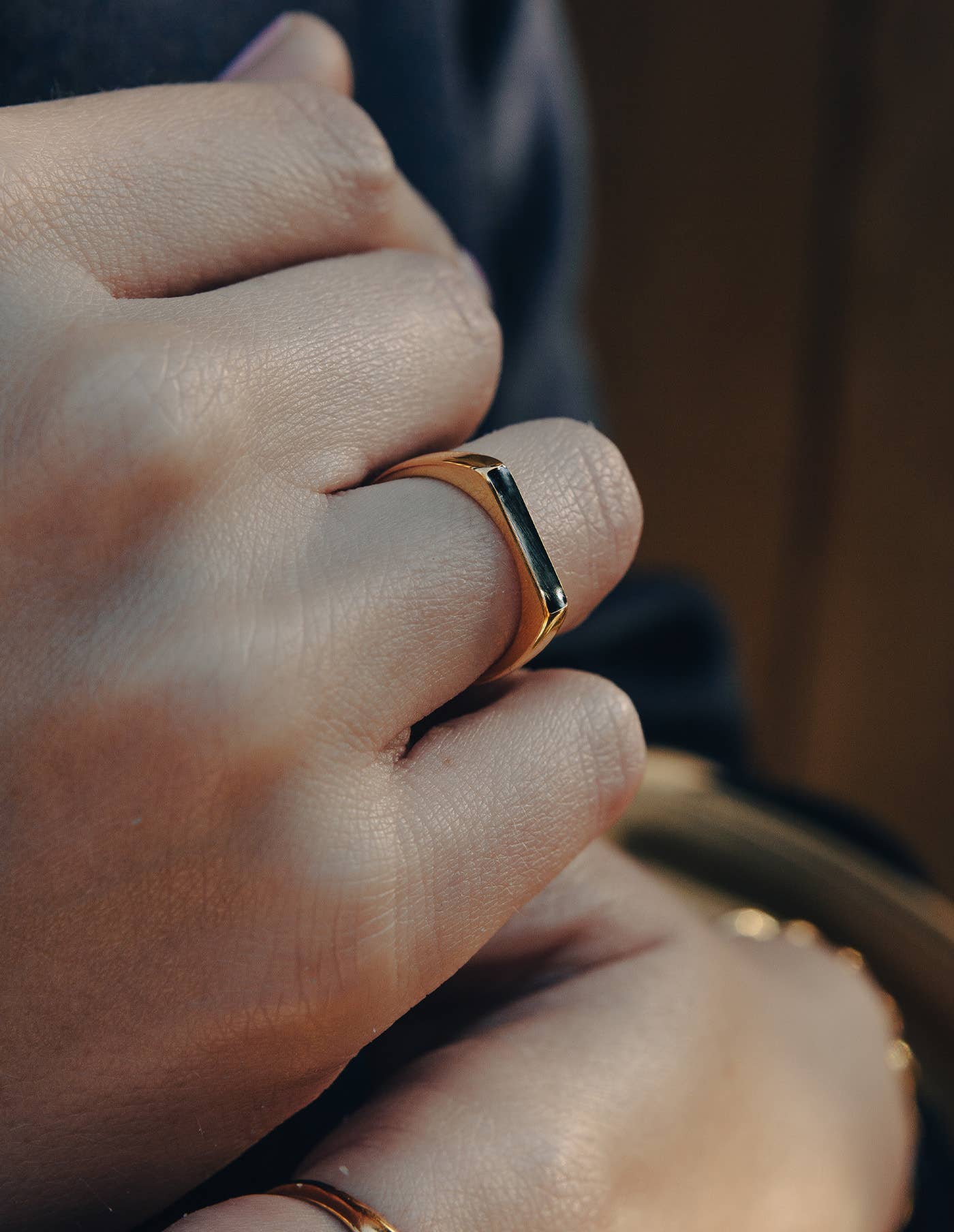 Gold Flat Black Stone Ring, Waterproof - MarramTrading.com