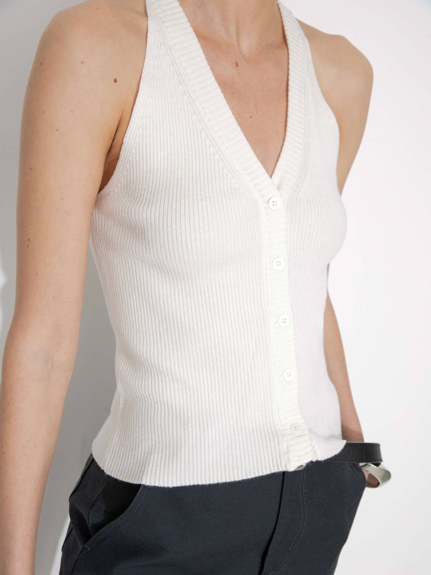 Halter Neck Off - Shoulder Cardigan Vest - MarramTrading.com
