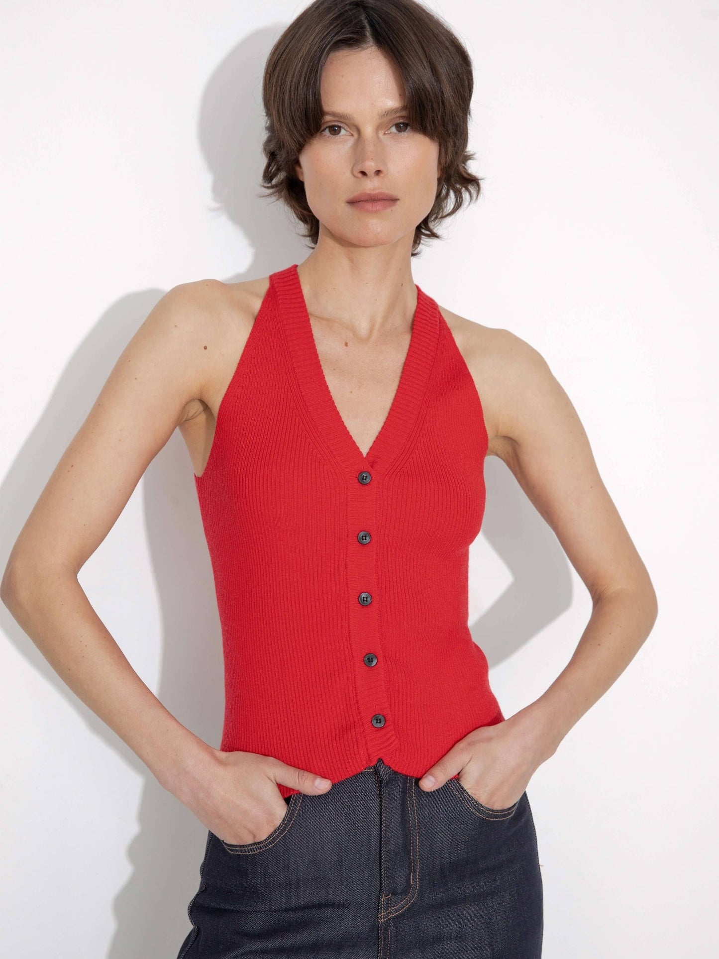 Halter Neck Off - Shoulder Cardigan Vest - MarramTrading.com