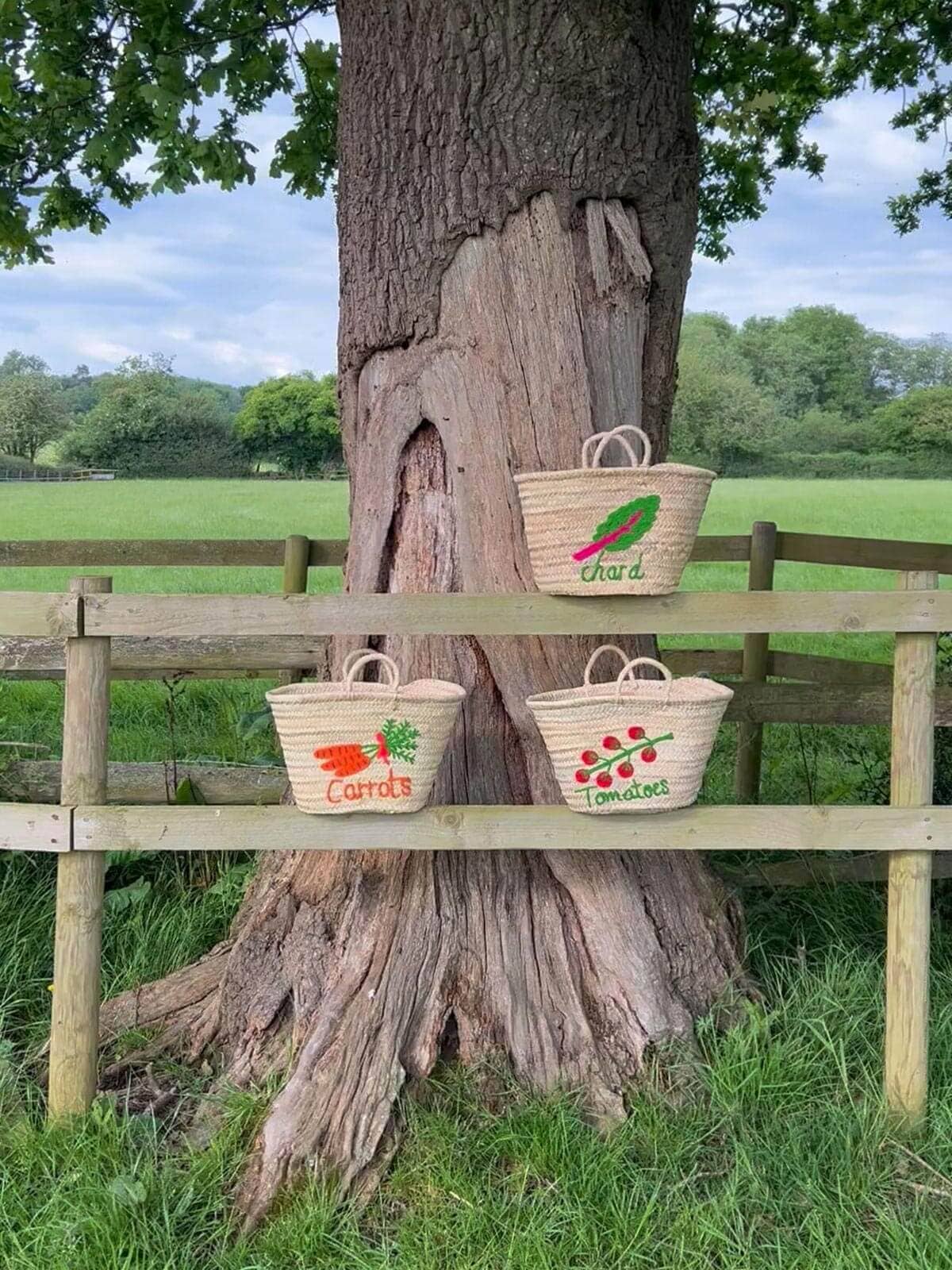 Hand Embroidered Market Basket, Tomatoes - MarramTrading.com