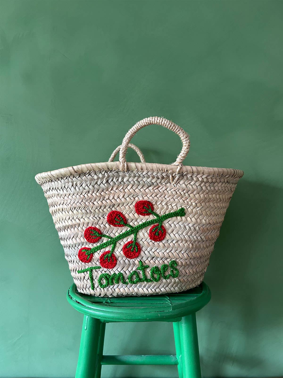 Hand Embroidered Market Basket, Tomatoes - MarramTrading.com