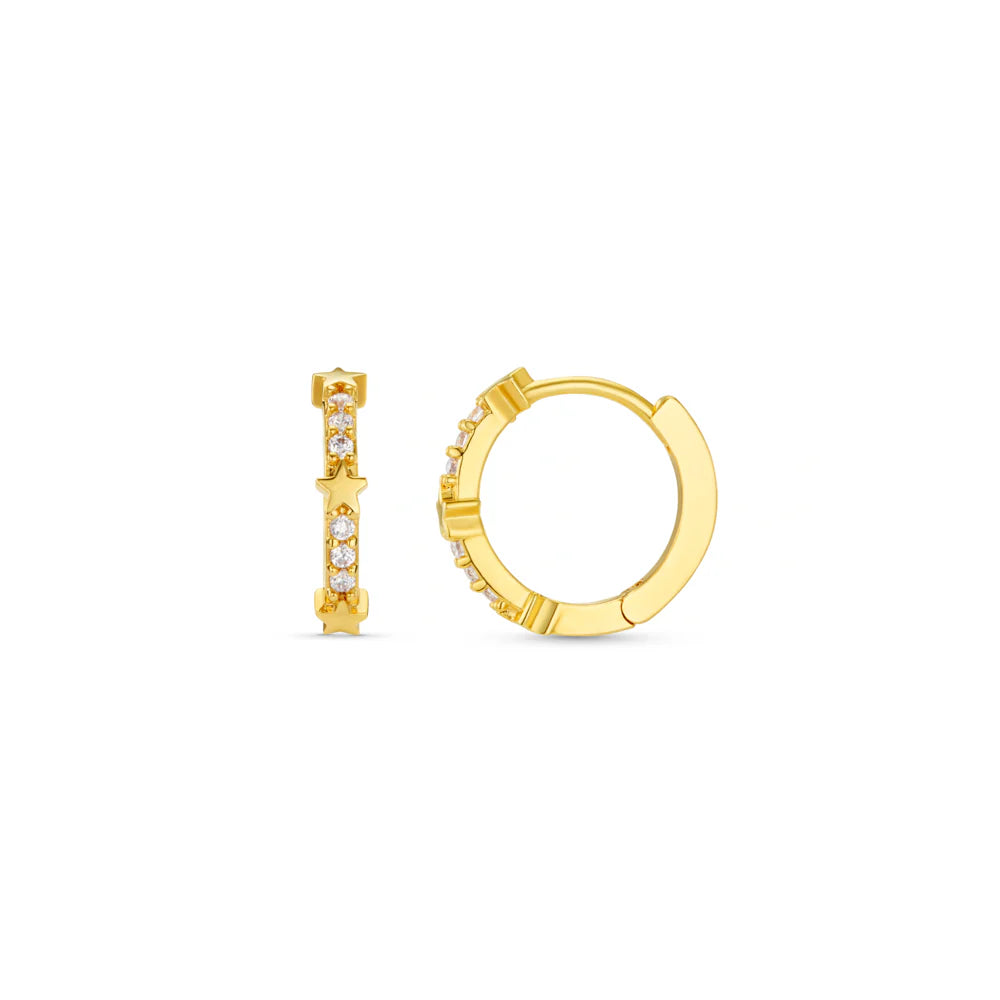 Fine Pavé & Star Stationed Huggie Hoop Earrings