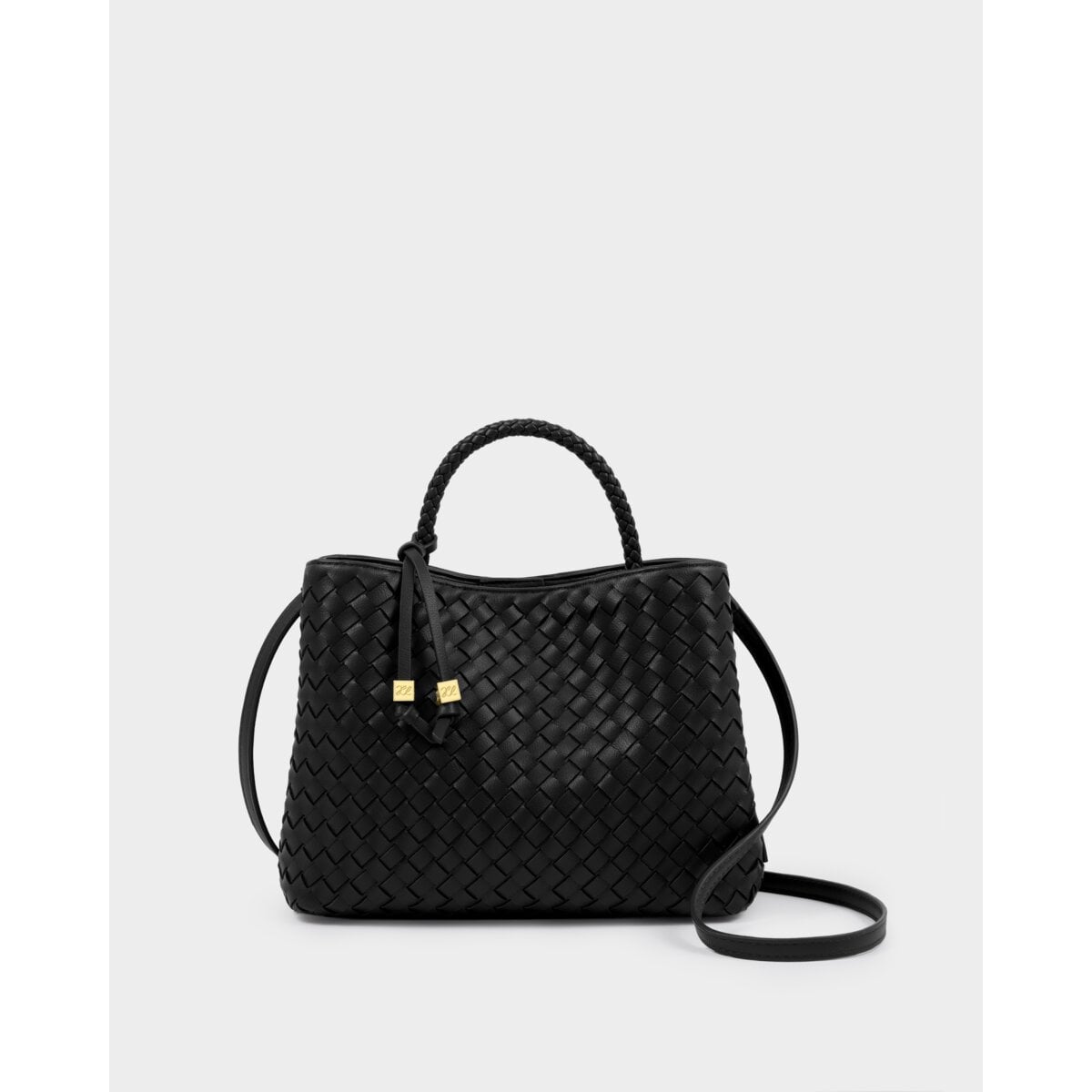 Hand Woven Top Handle Bag - Black