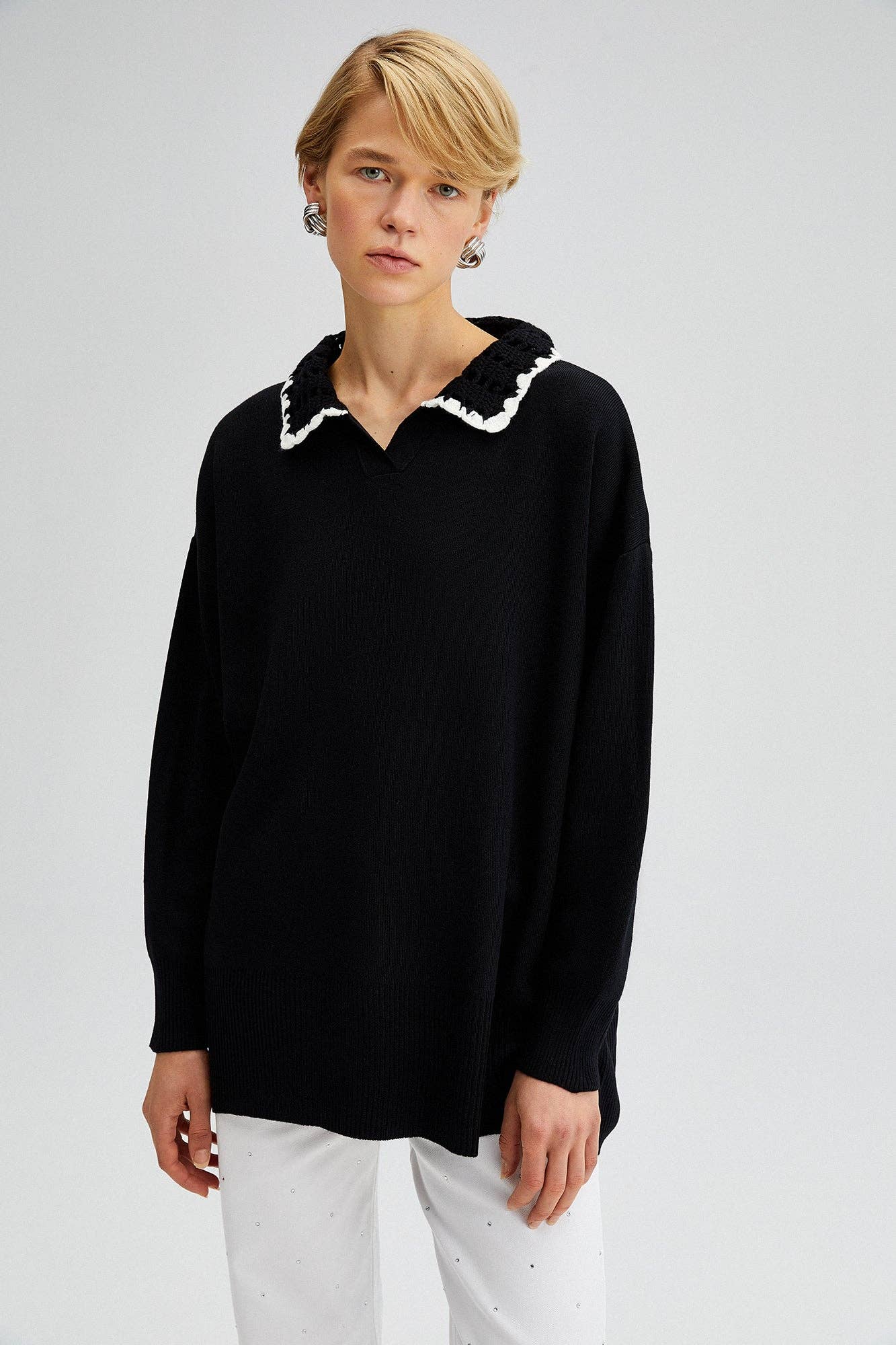 KNIT SWEATER WITH CROCHET COLLAR - MarramTrading.com