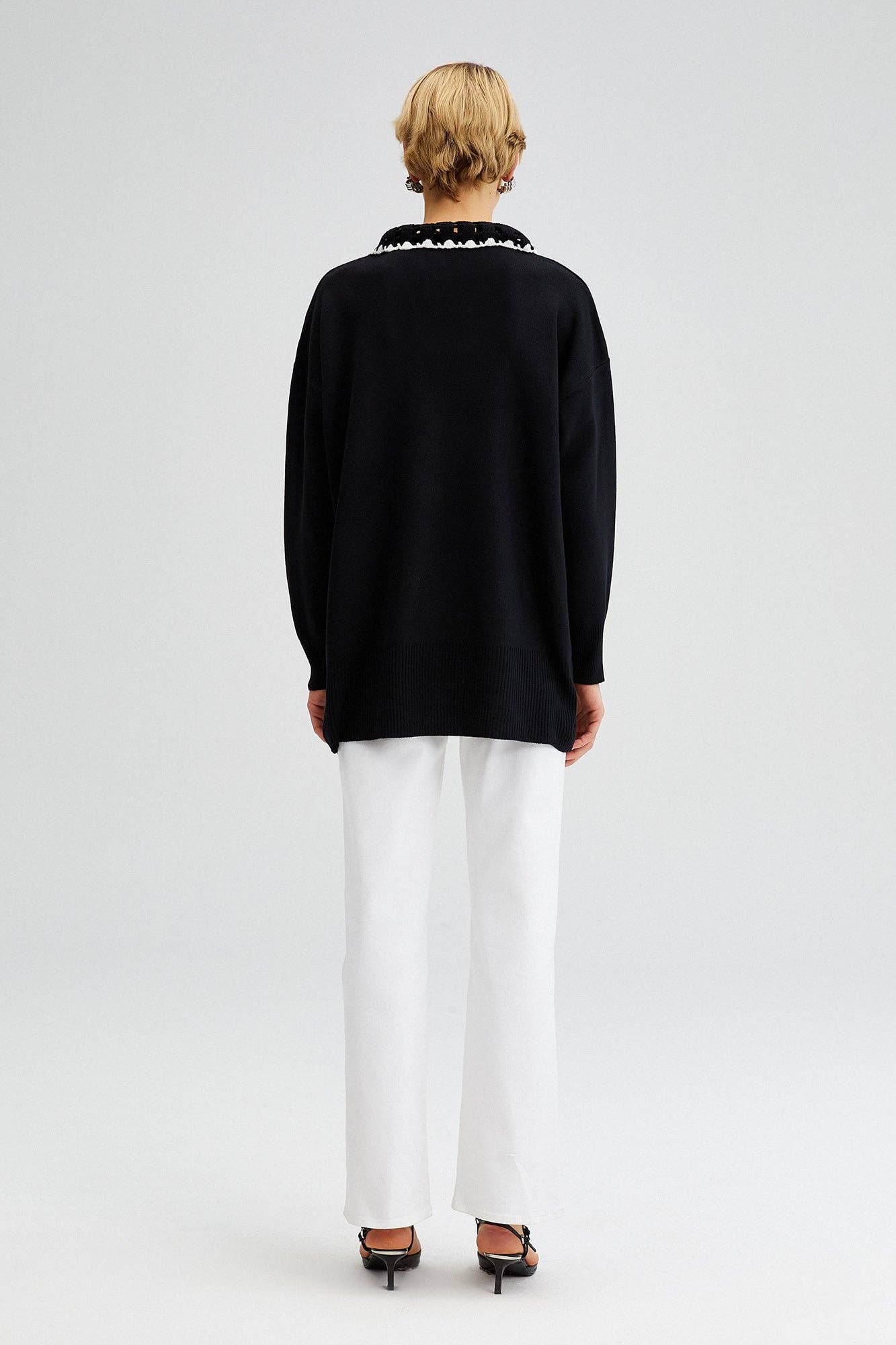 KNIT SWEATER WITH CROCHET COLLAR - MarramTrading.com