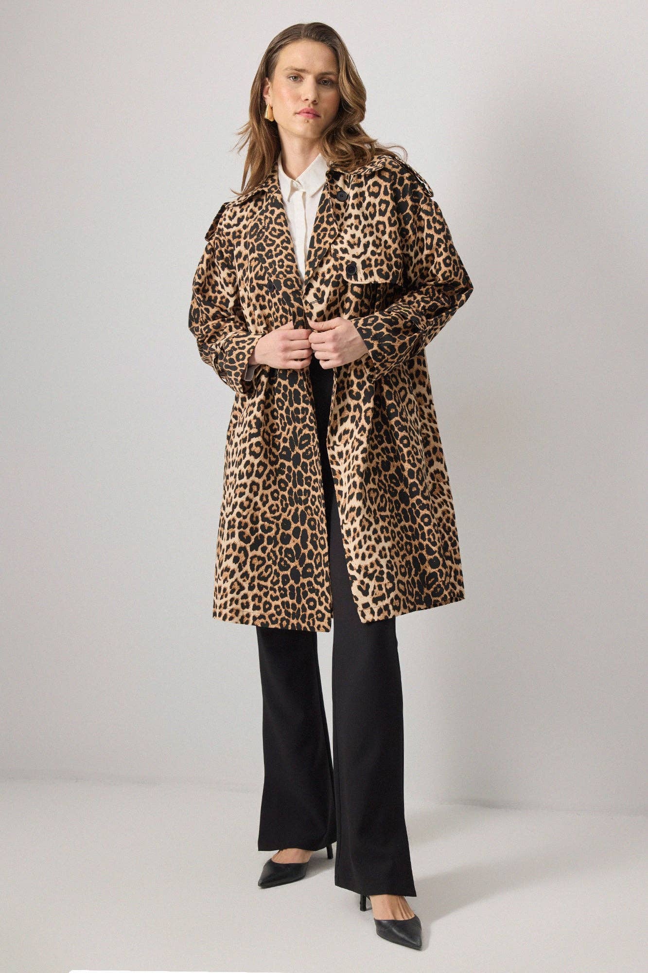 LEPOARD PATTERNED DOUBLE BREASTED TRENCH COAT - MarramTrading.com